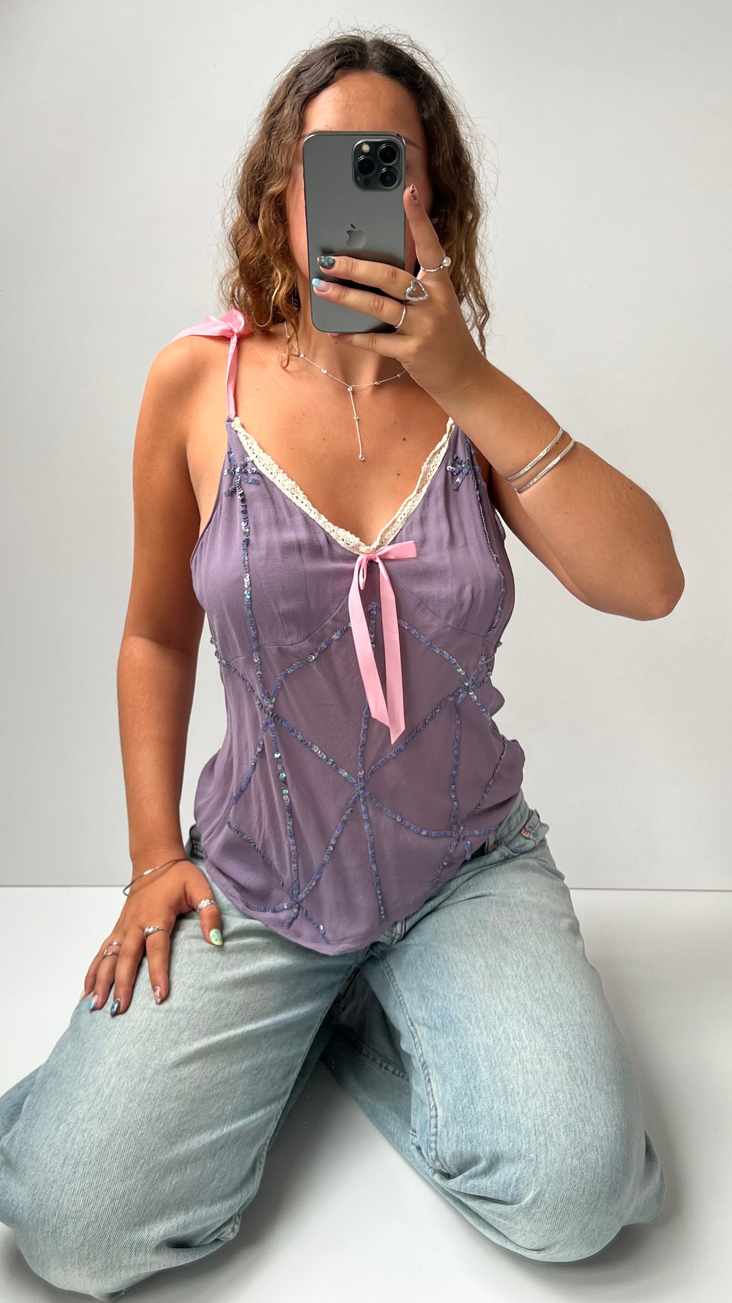 00s lilac sequin mesh cami- size M