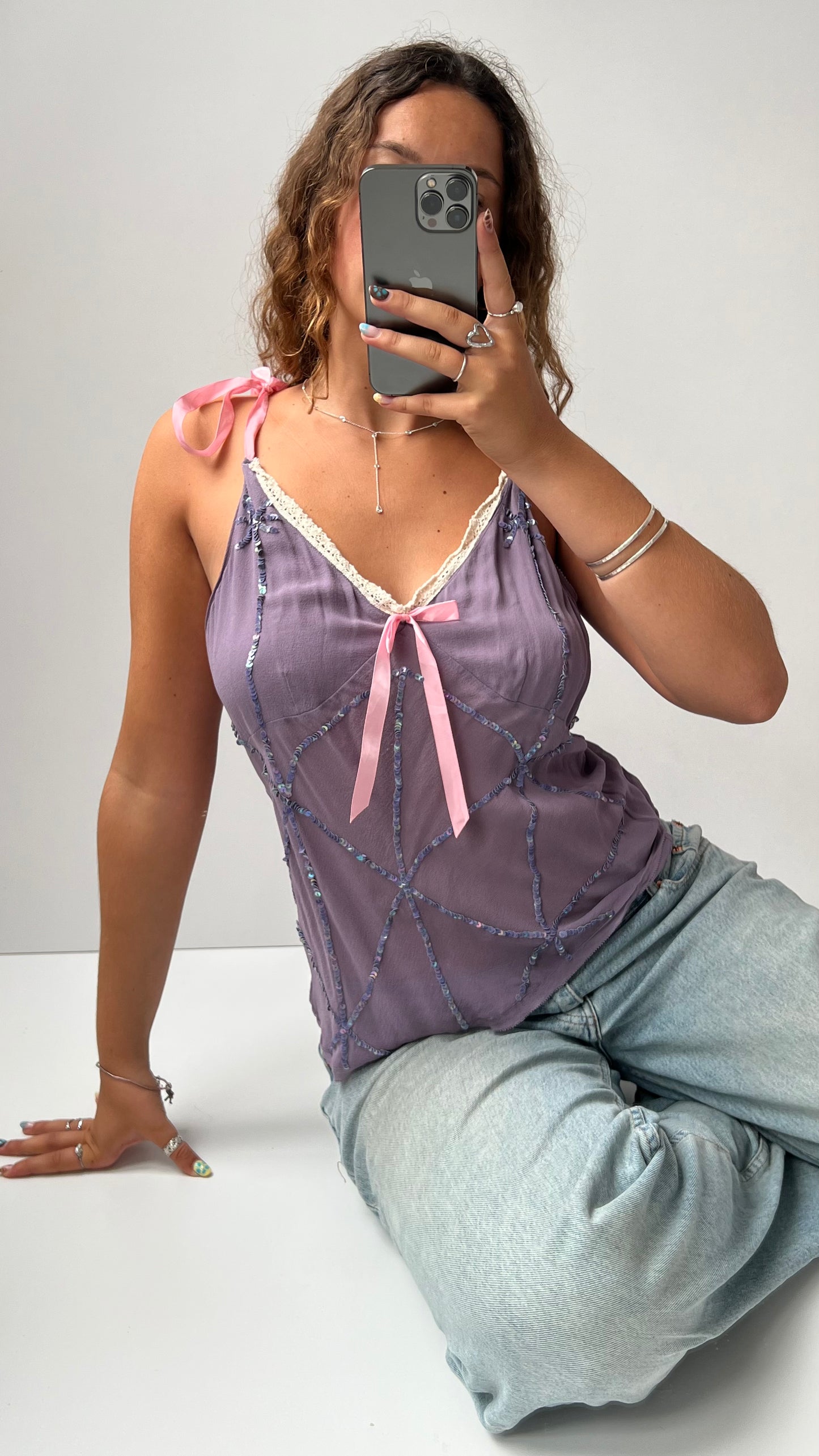 00s lilac sequin mesh cami- size M