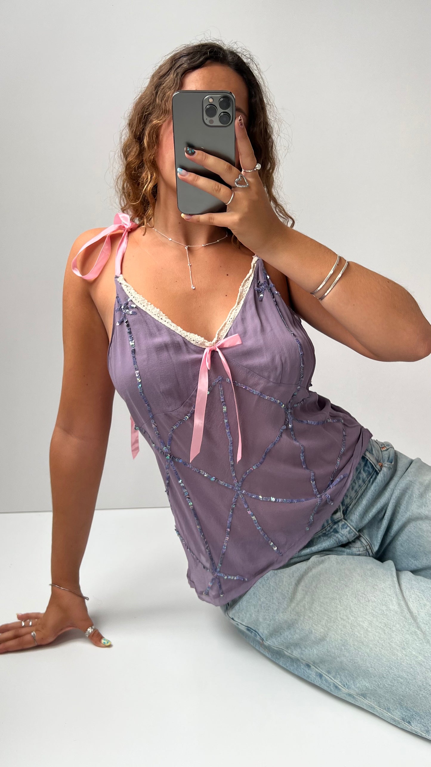 00s lilac sequin mesh cami- size M