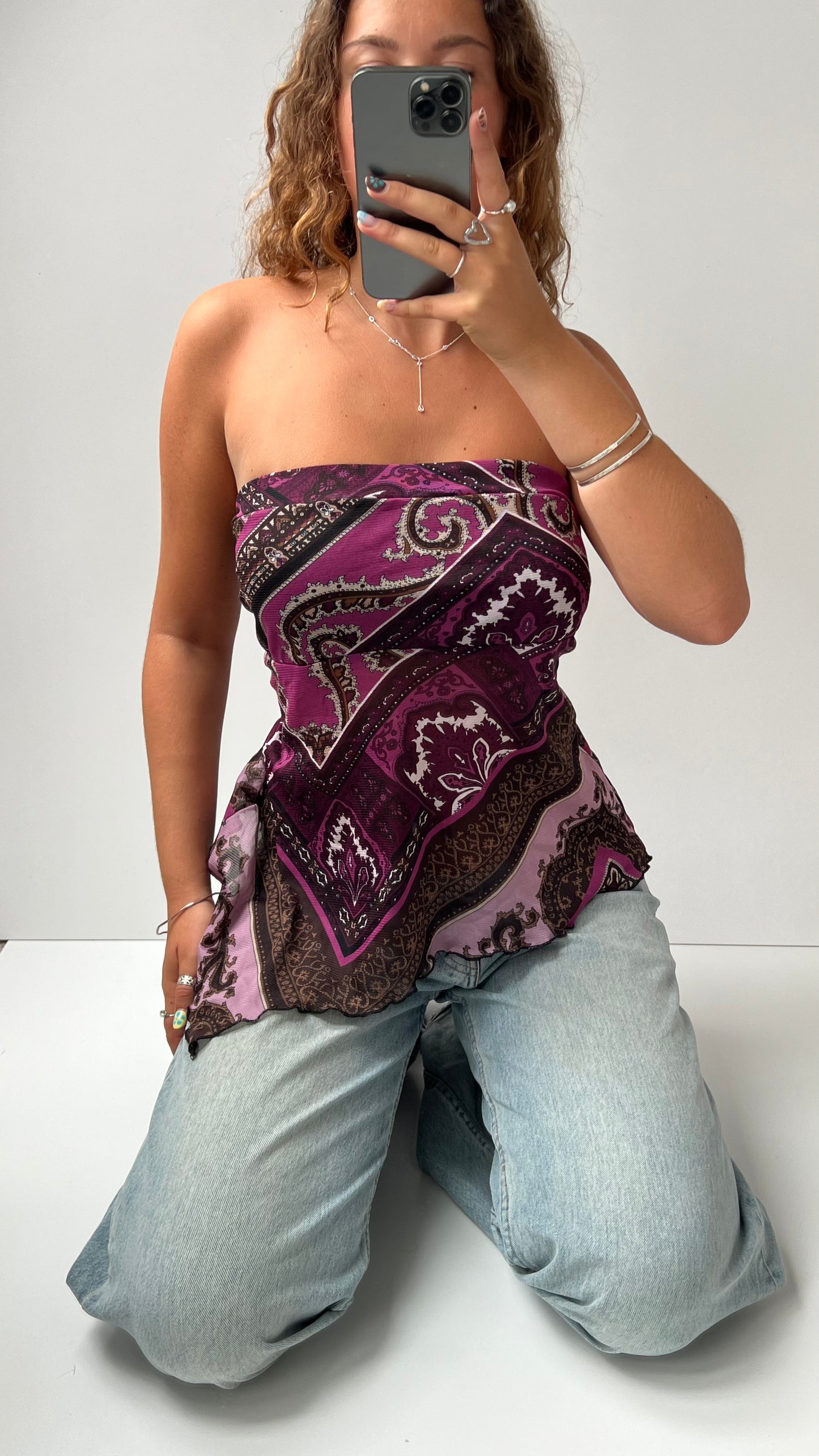 00s purple mesh strapless cami- size M