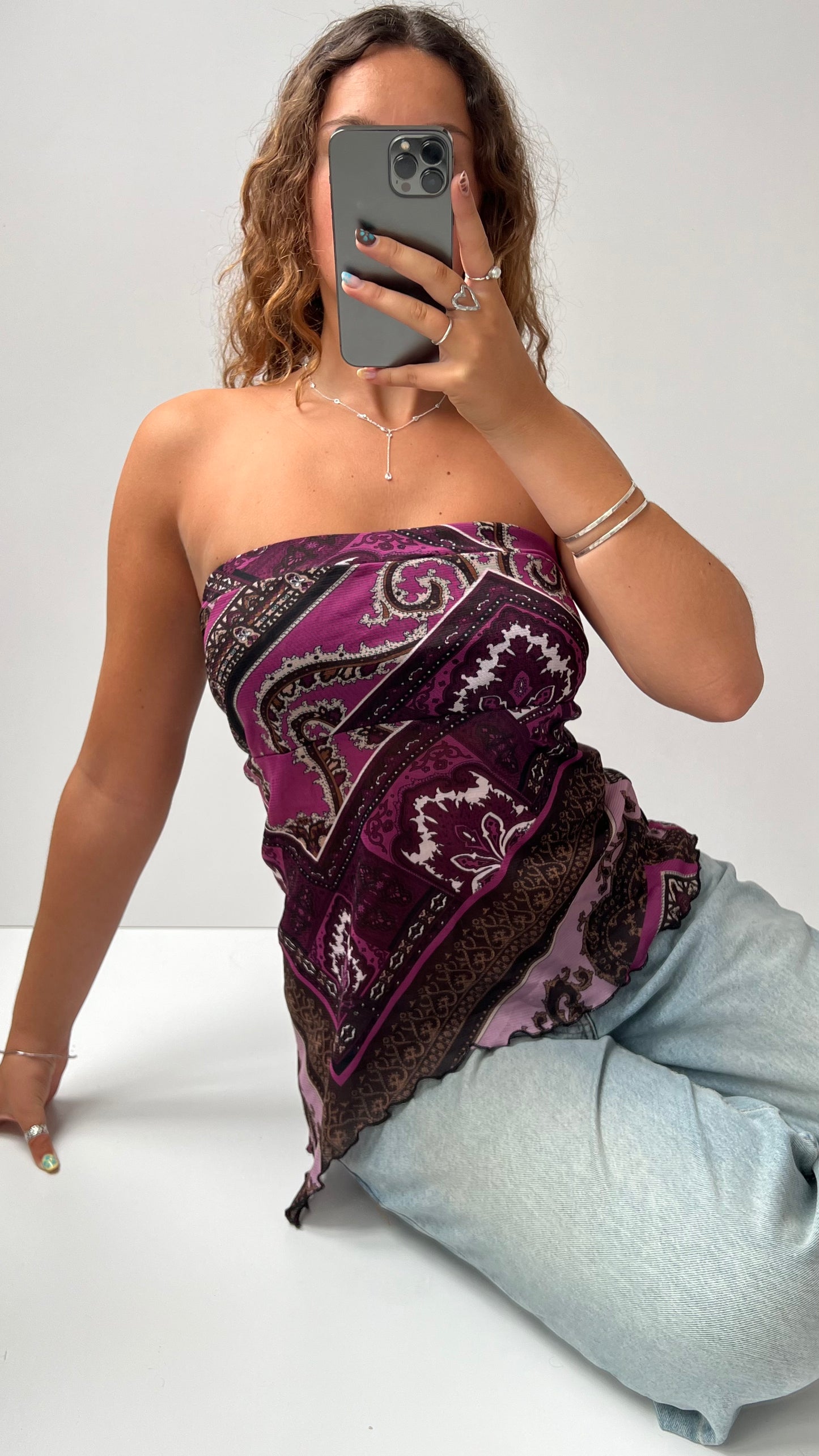 00s purple mesh strapless cami- size M