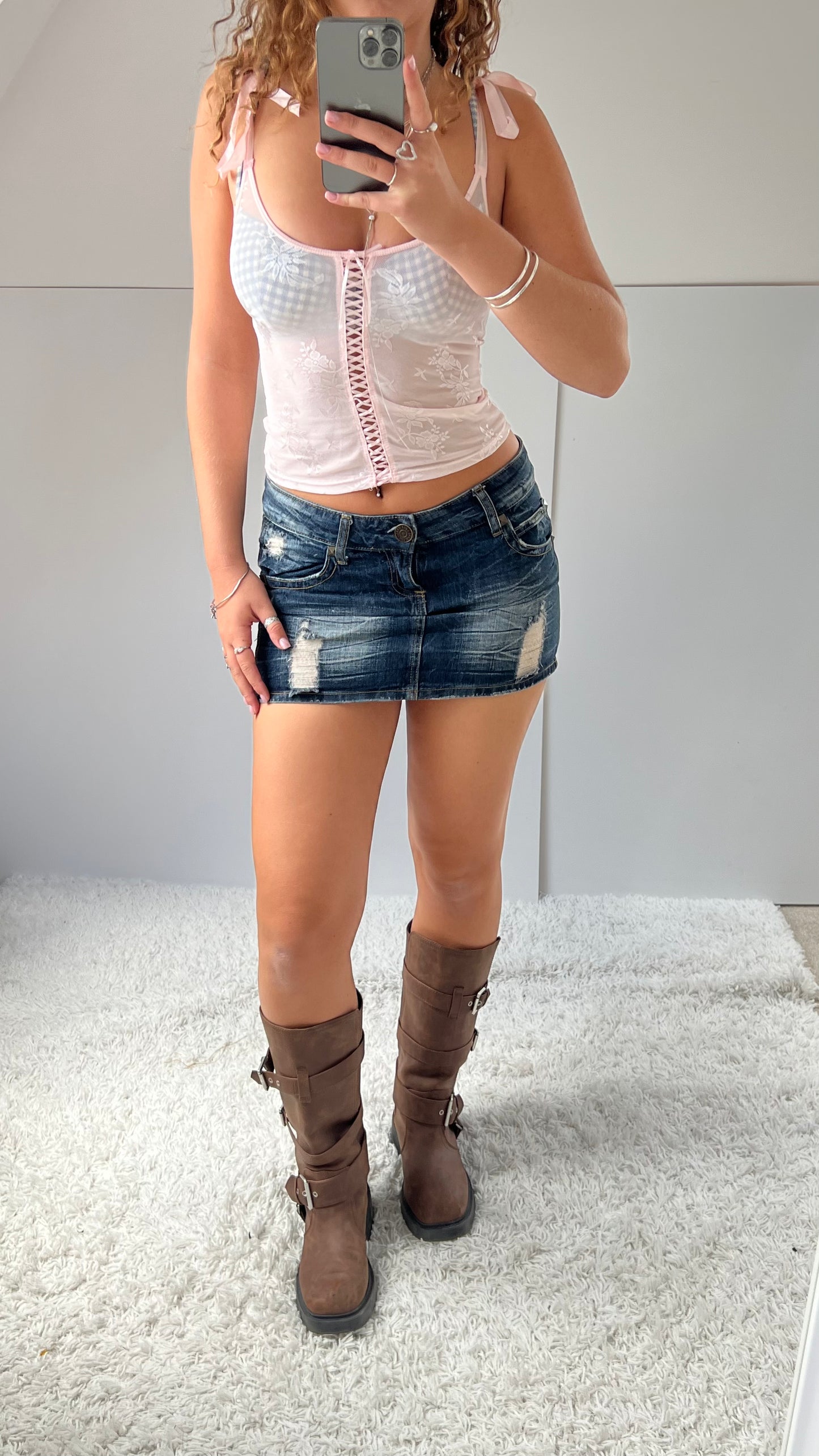 00s denim low rise micro mini skirt- size S