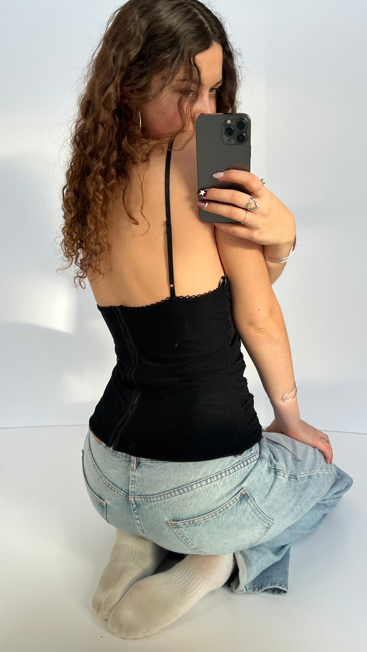 00s black ruched cami- size L