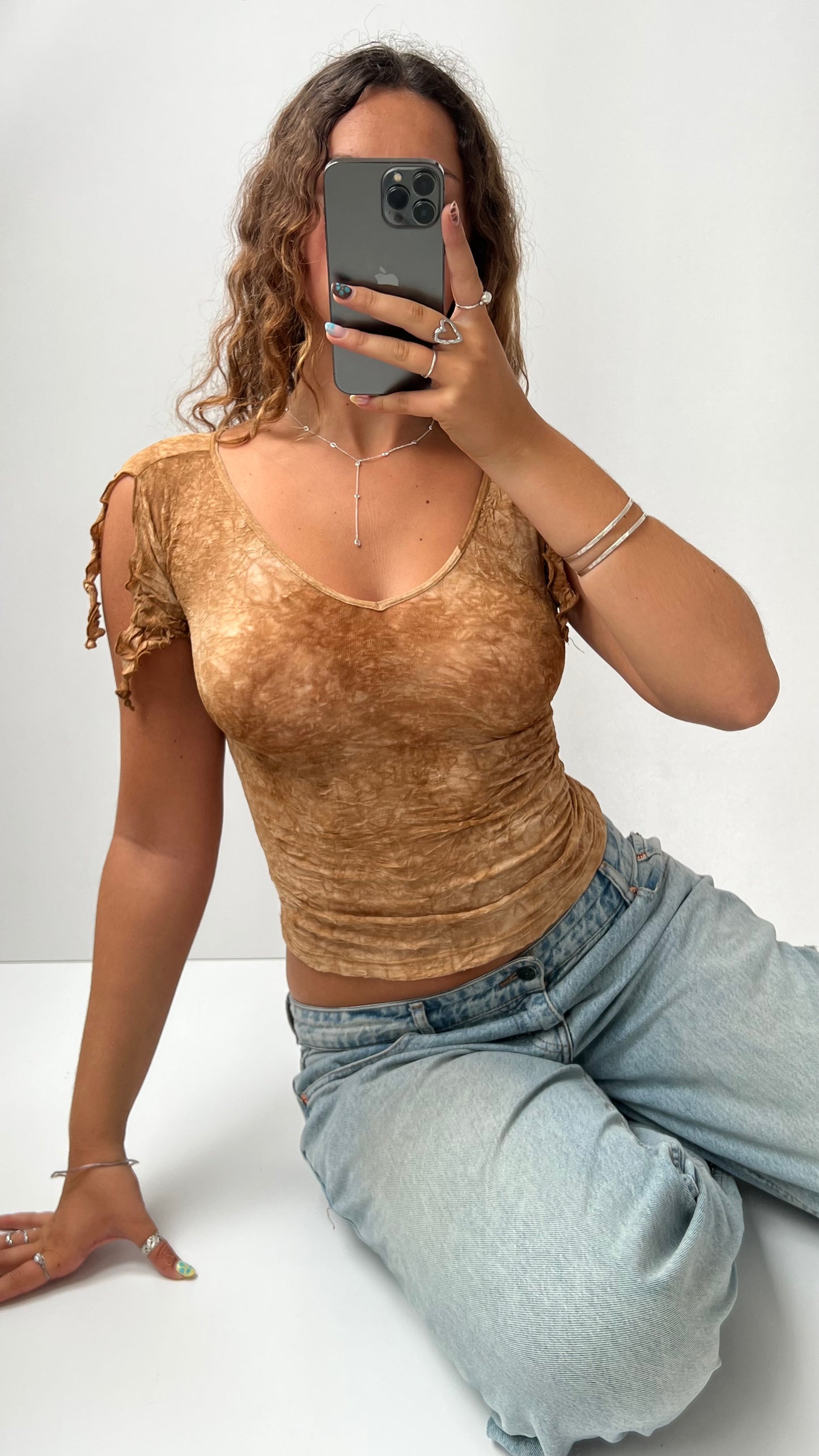 00s Wetseal brown babydoll top- size XS