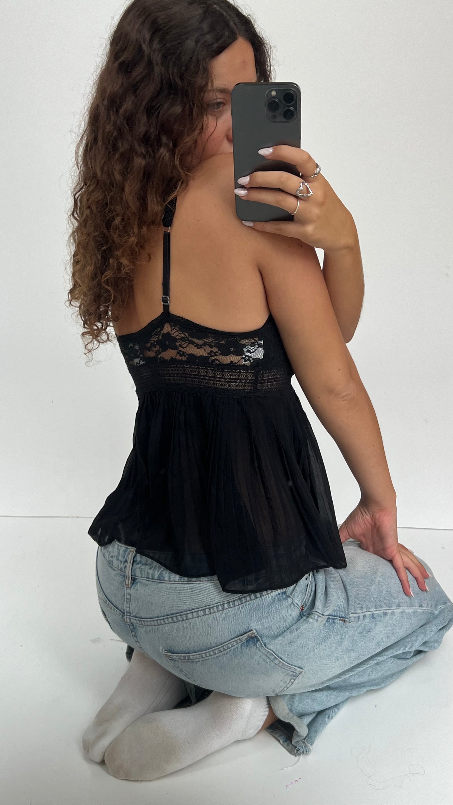 00s black lace babydoll cami- size S