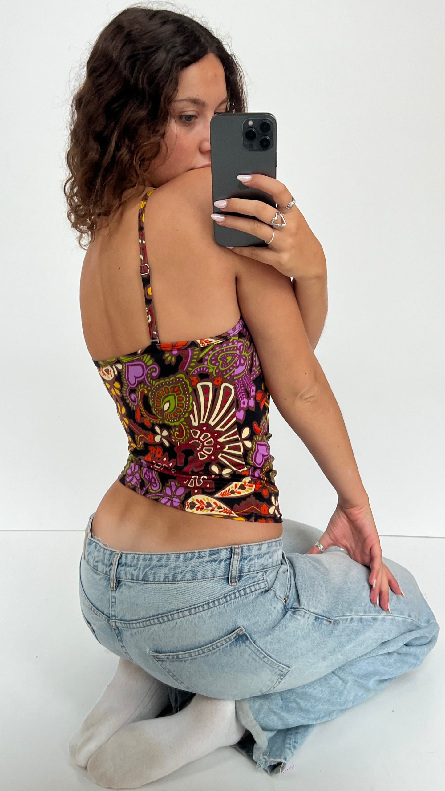 00s colourful patterned cami- size S