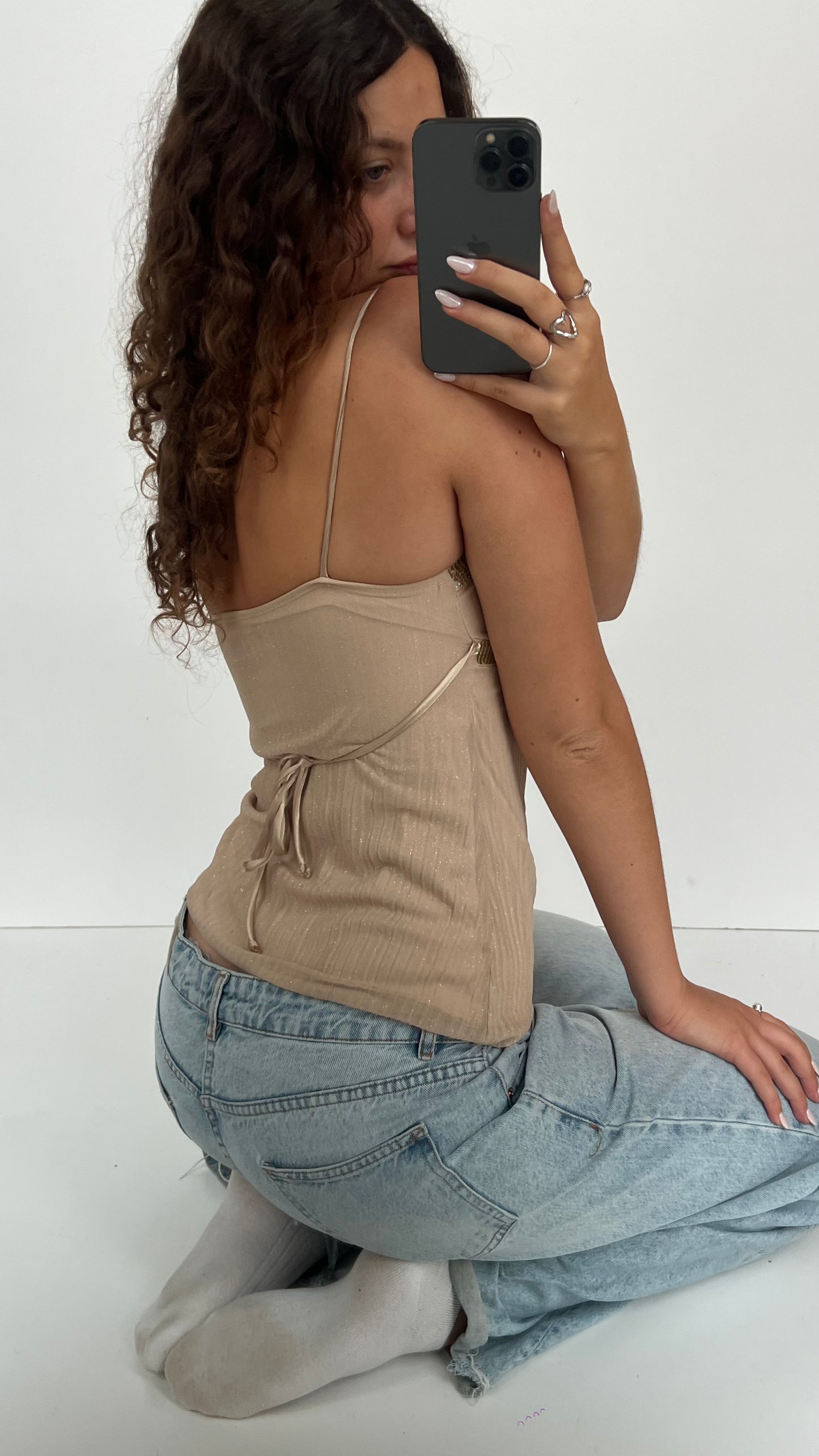 00s beige glitter cami- size S