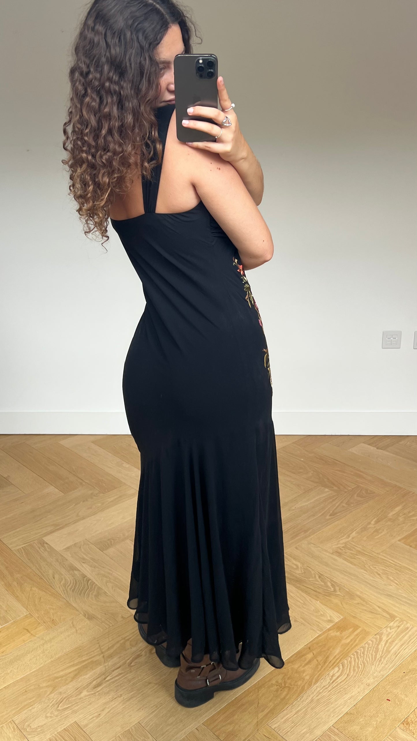 00s black floral maxi dress- size XL