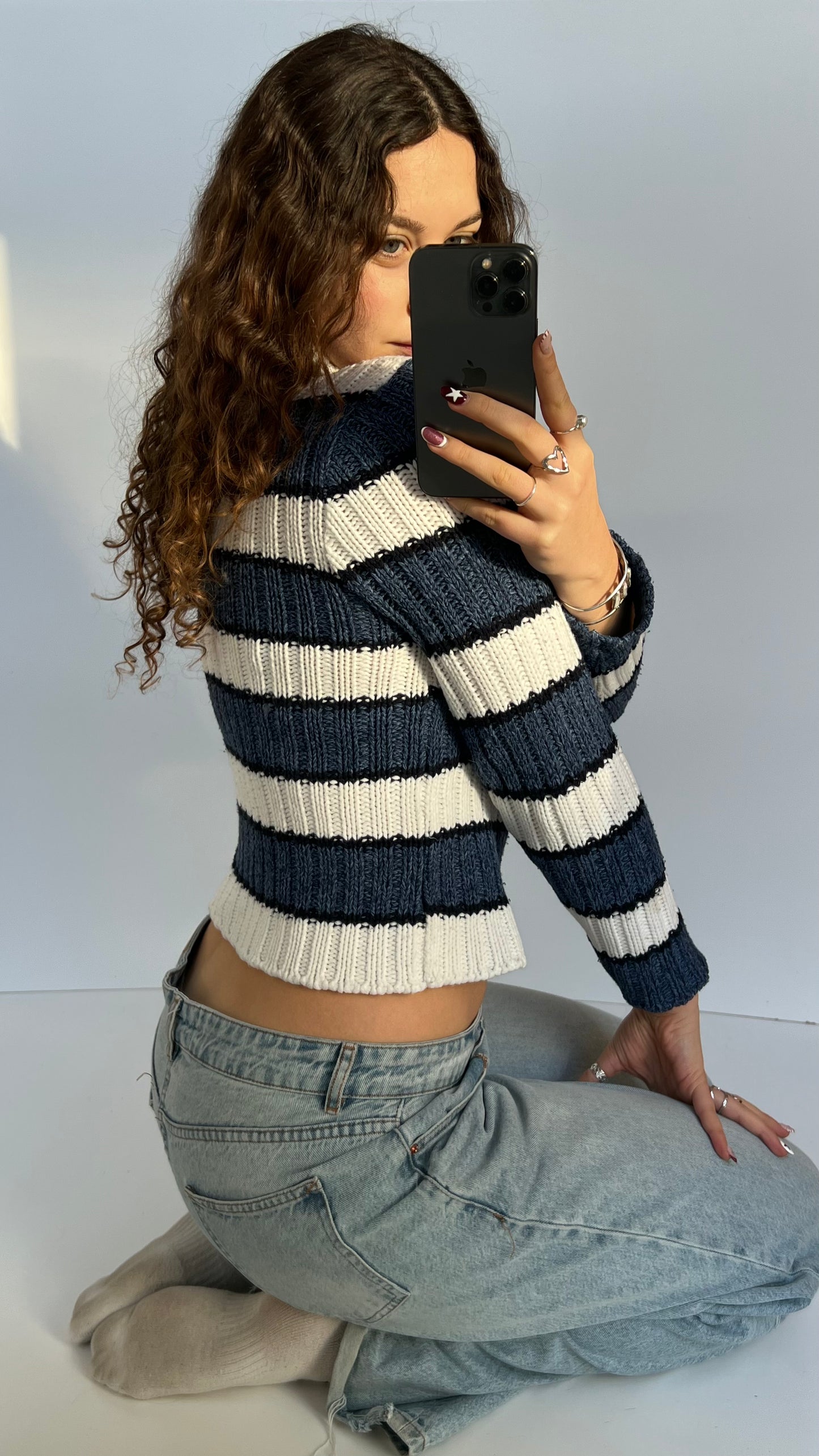 00s blue striped jumper- size S