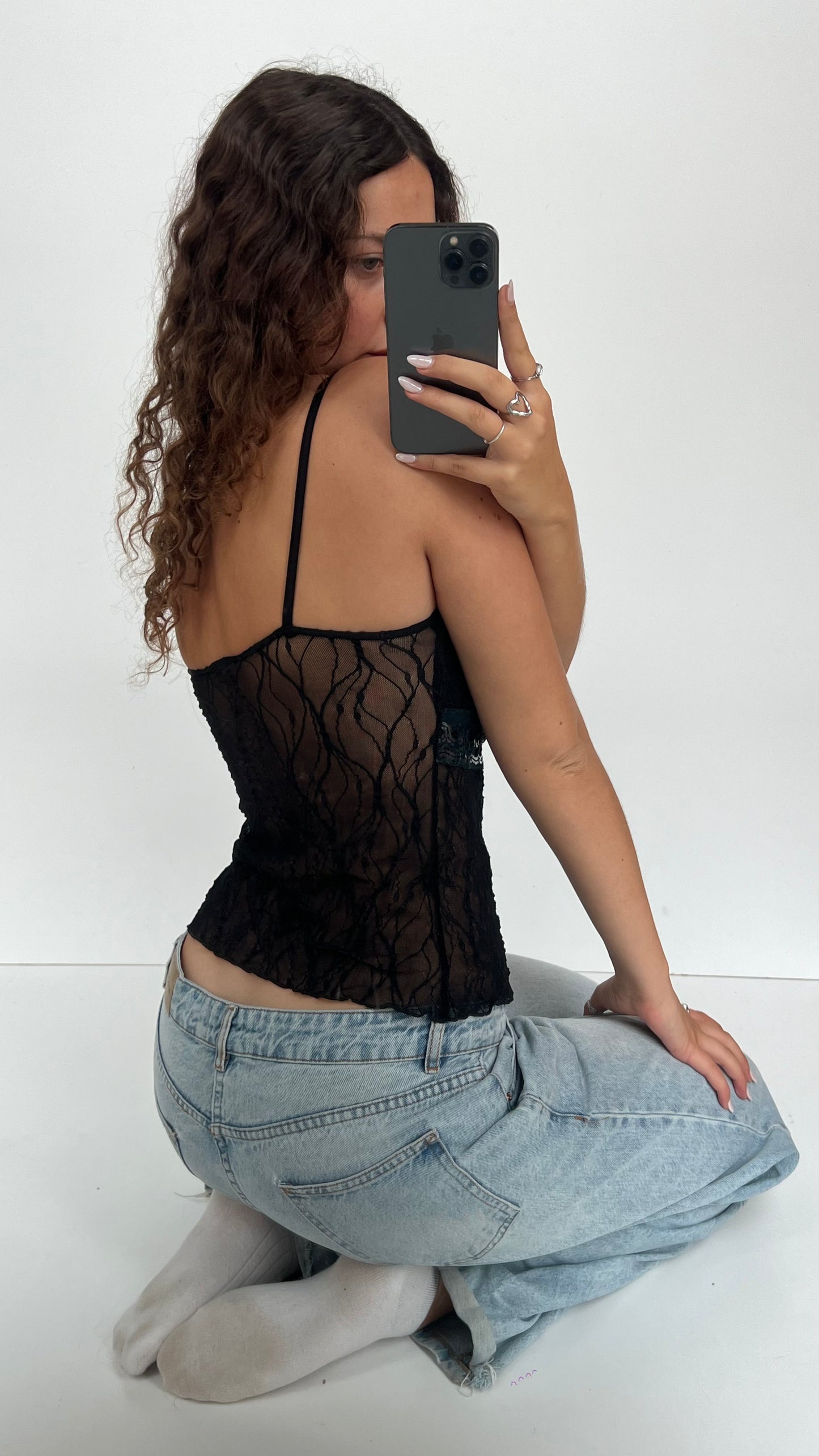 00s black lace cami- size S