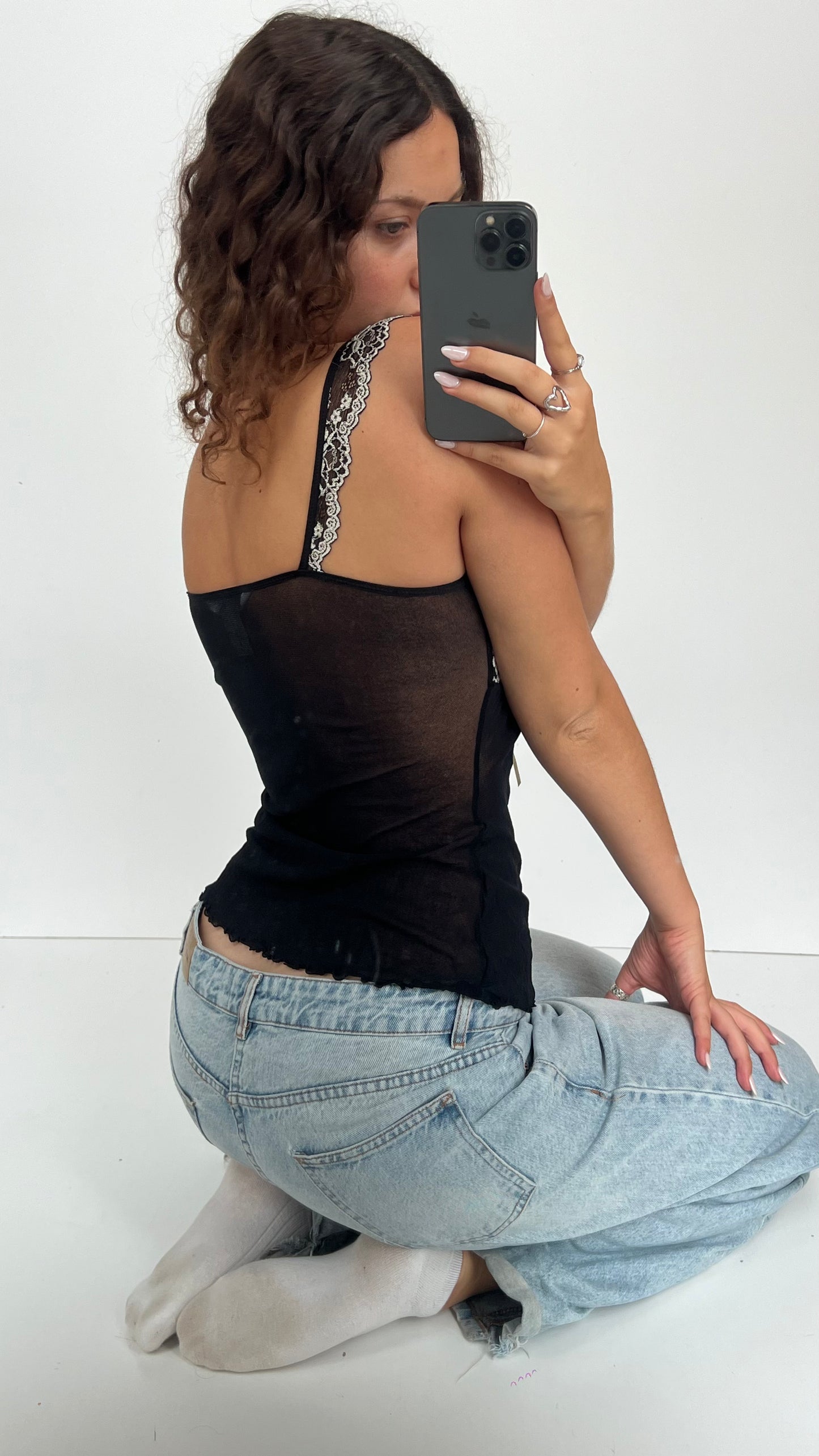 00s mesh black lace cami- size L