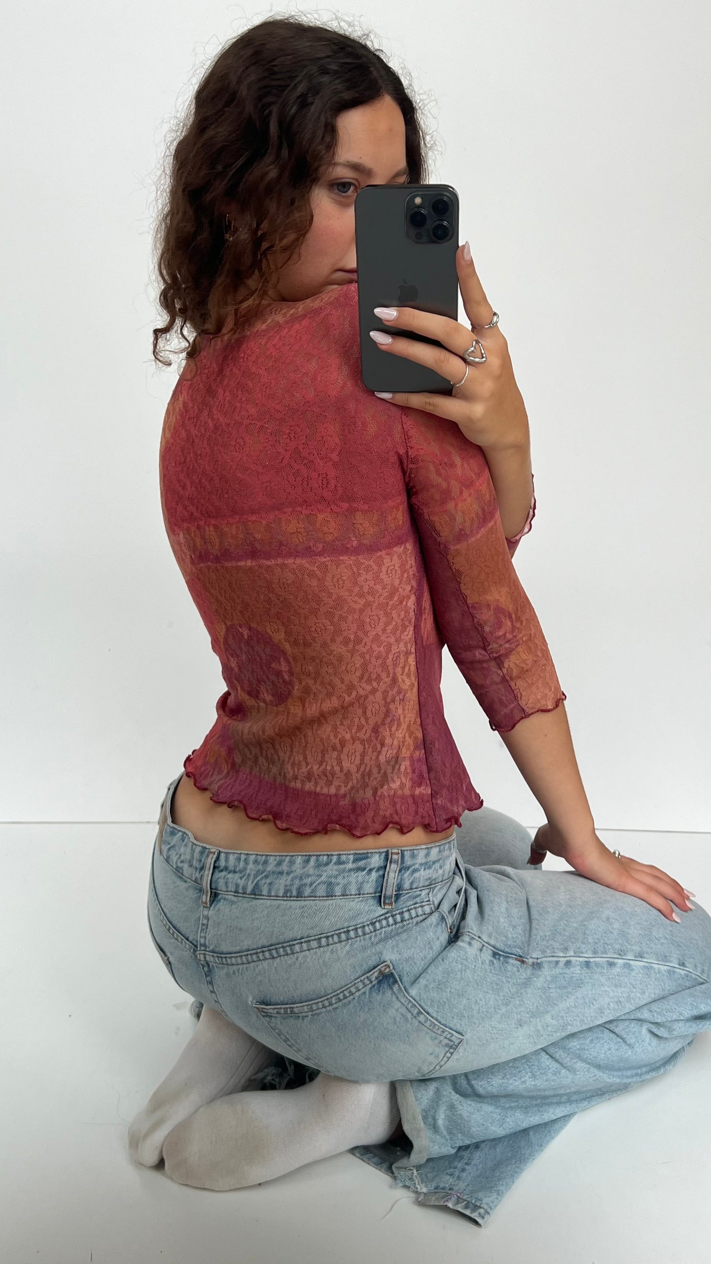 00s pink lace top- size S