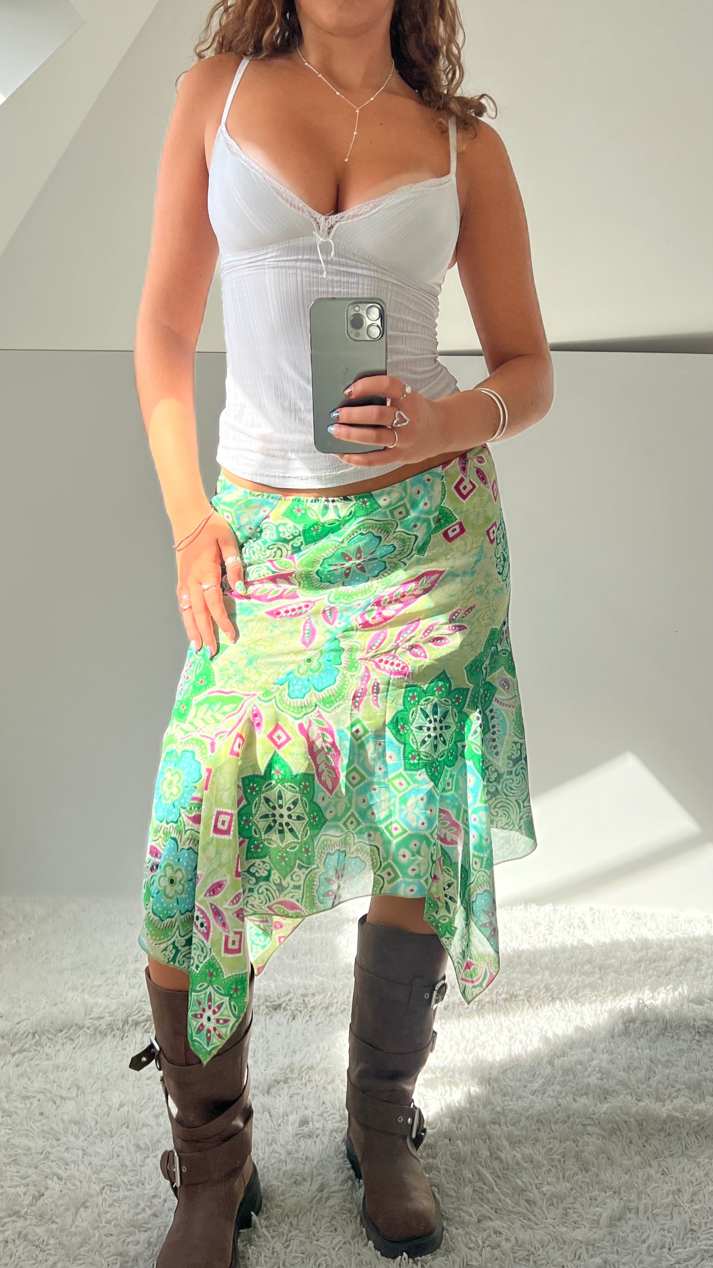 00s green mesh midi skirt- size L