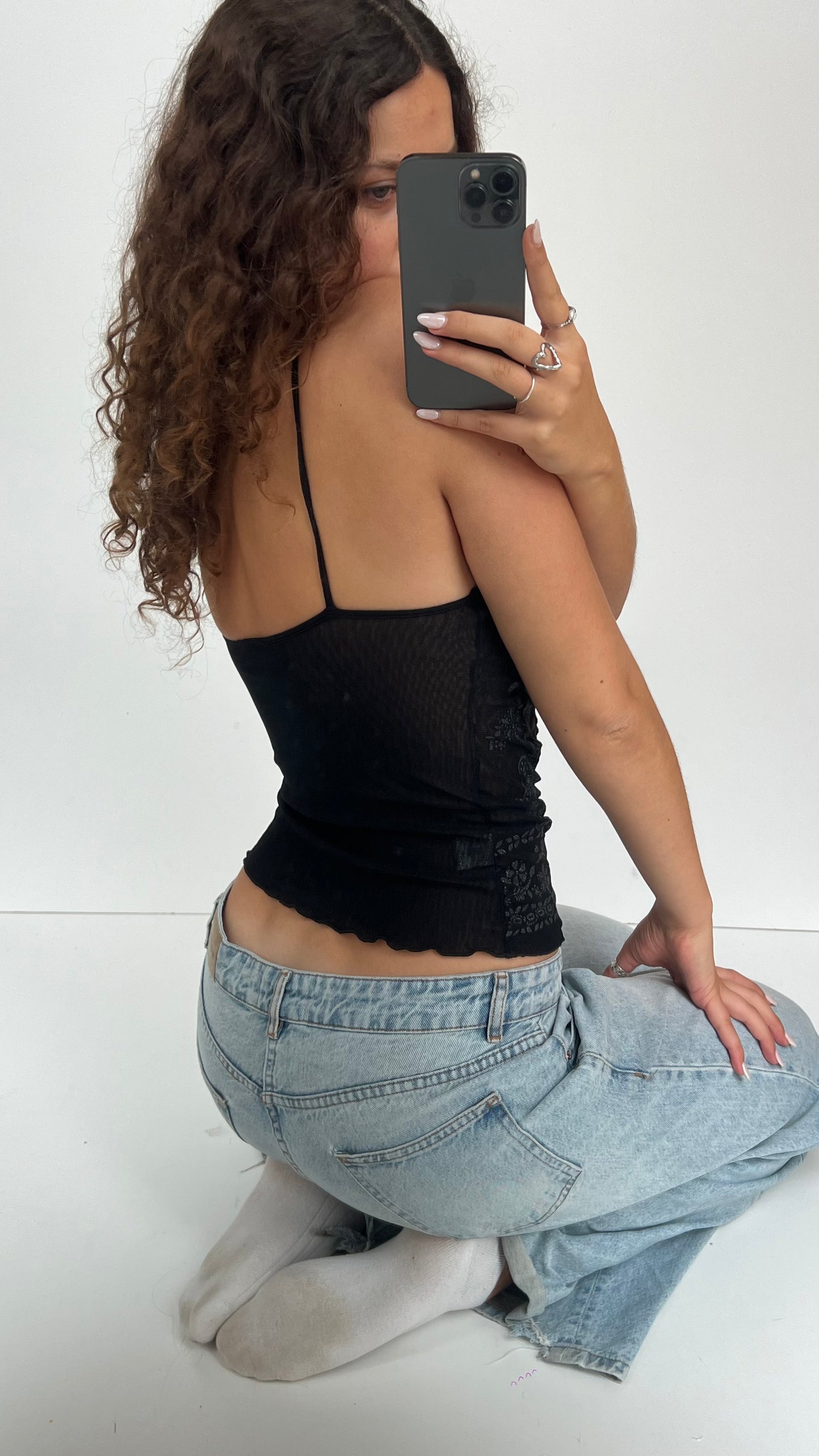 00s black glitter cami- size M