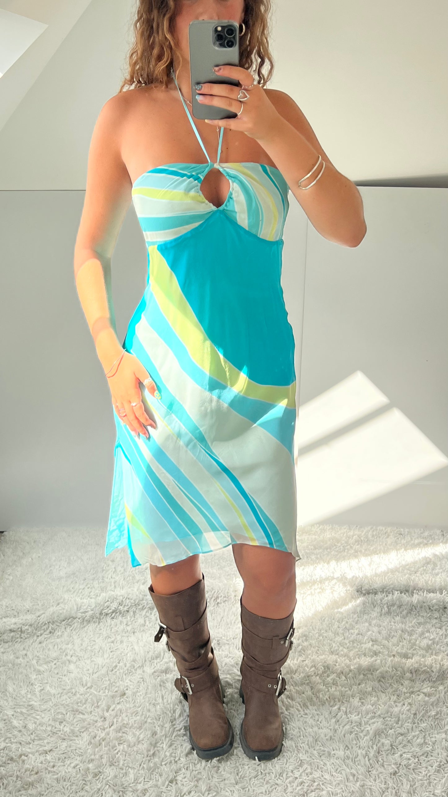 00s silk blue midi dress- size S