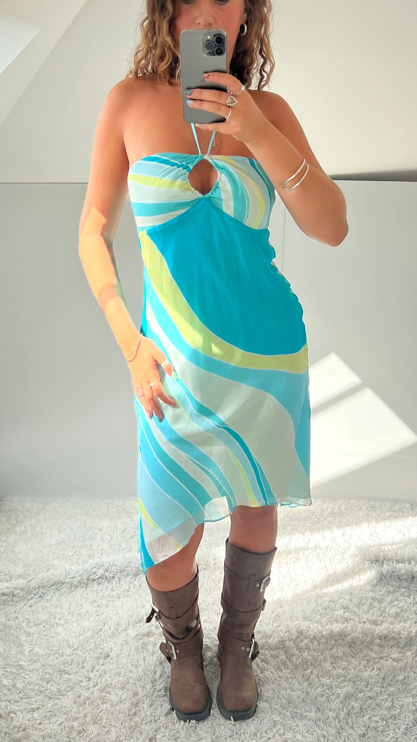 00s silk blue midi dress- size S