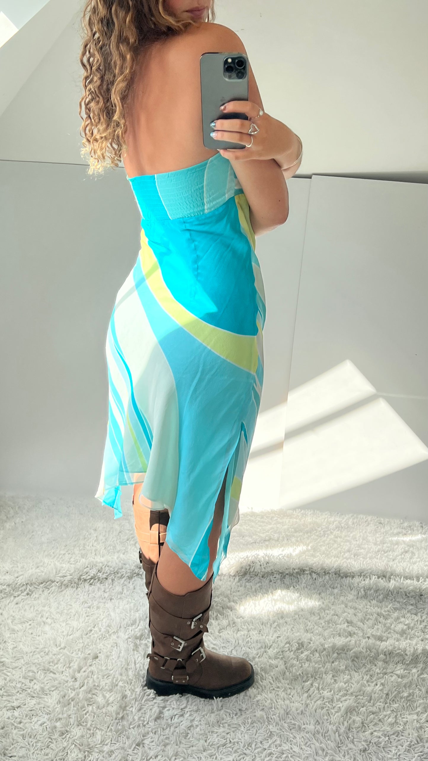 00s silk blue midi dress- size S