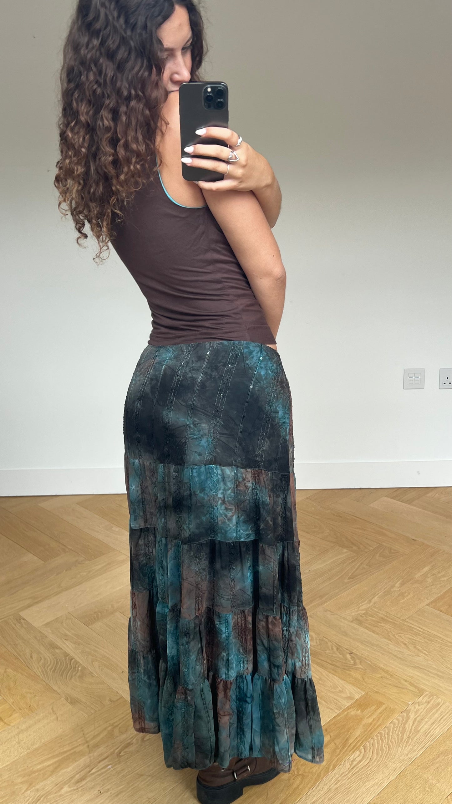 00s blue sequin maxi skirt- size XXL