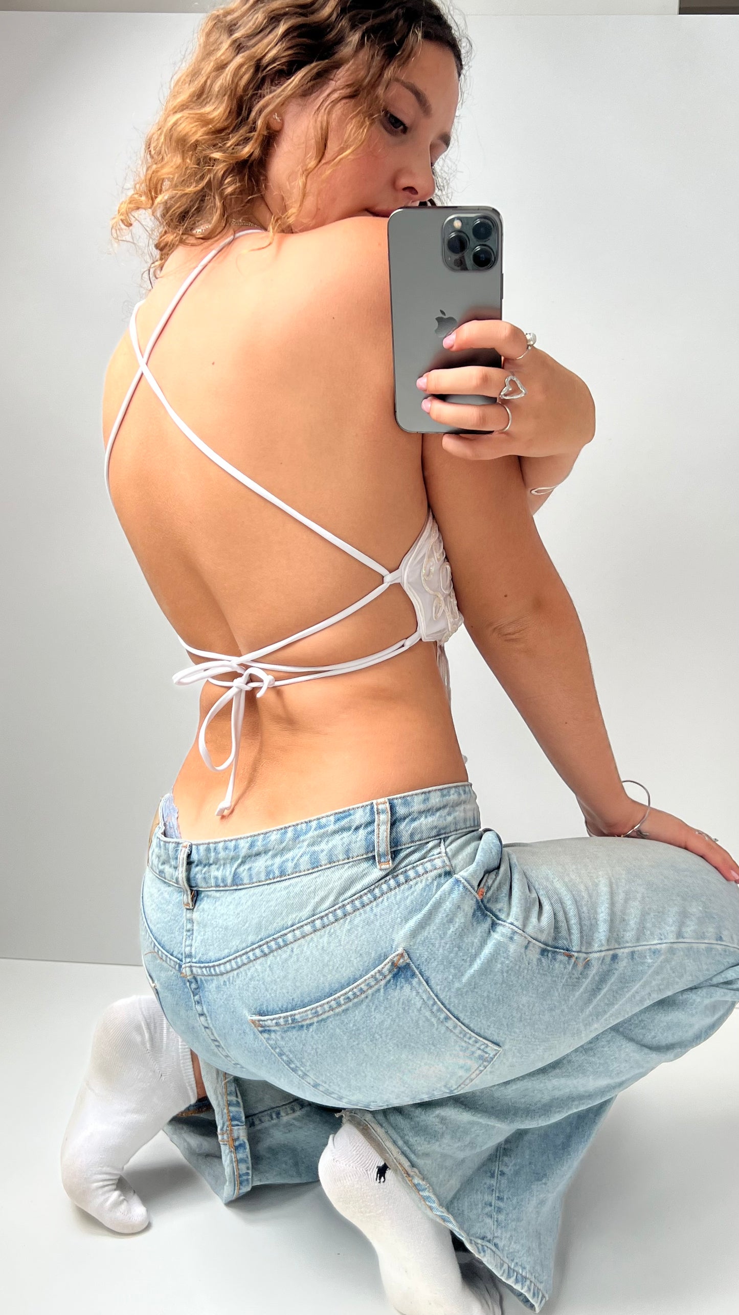 00s white mesh butterfly cami- size S