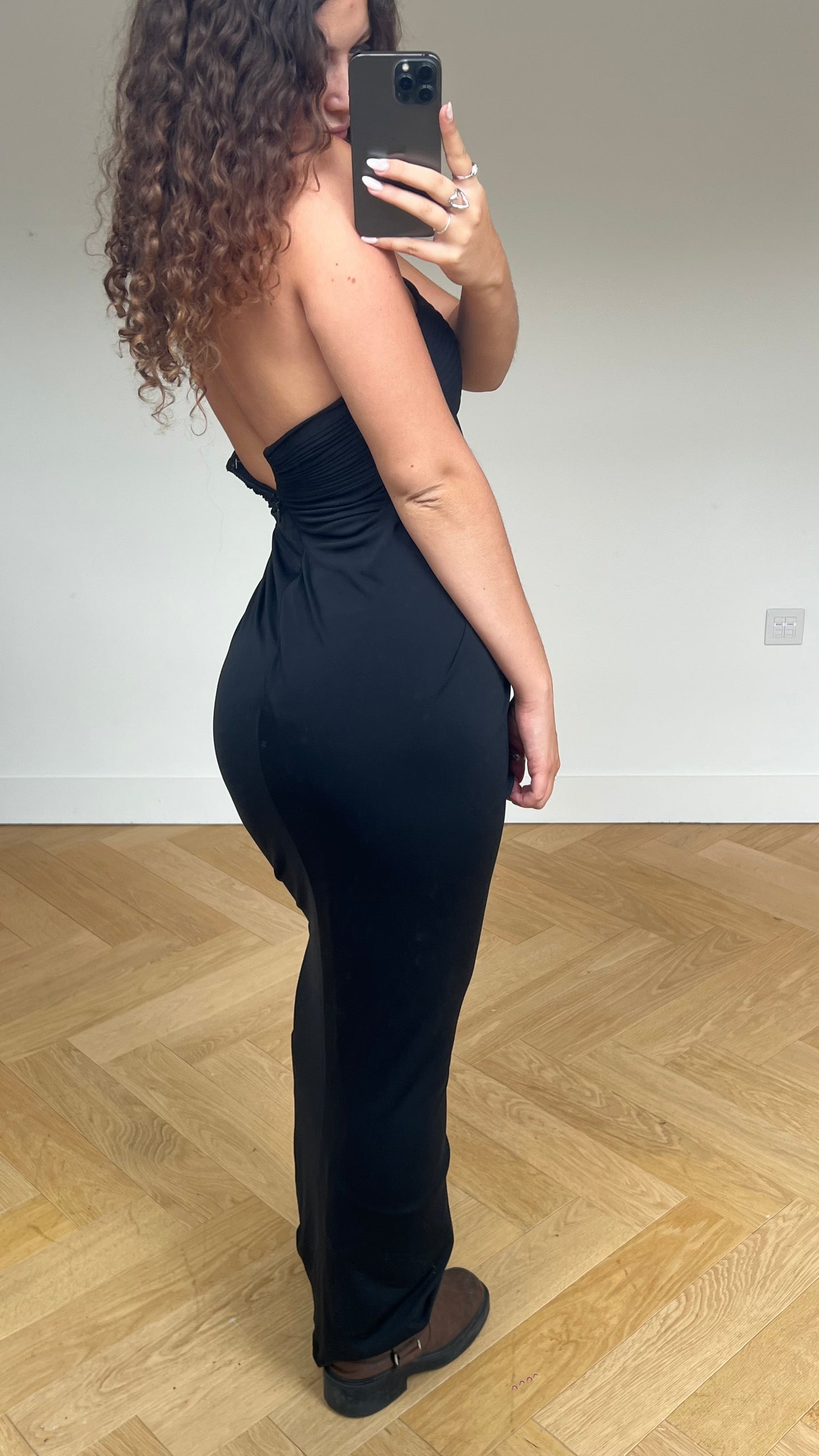 00s black ruched chain dress- size S
