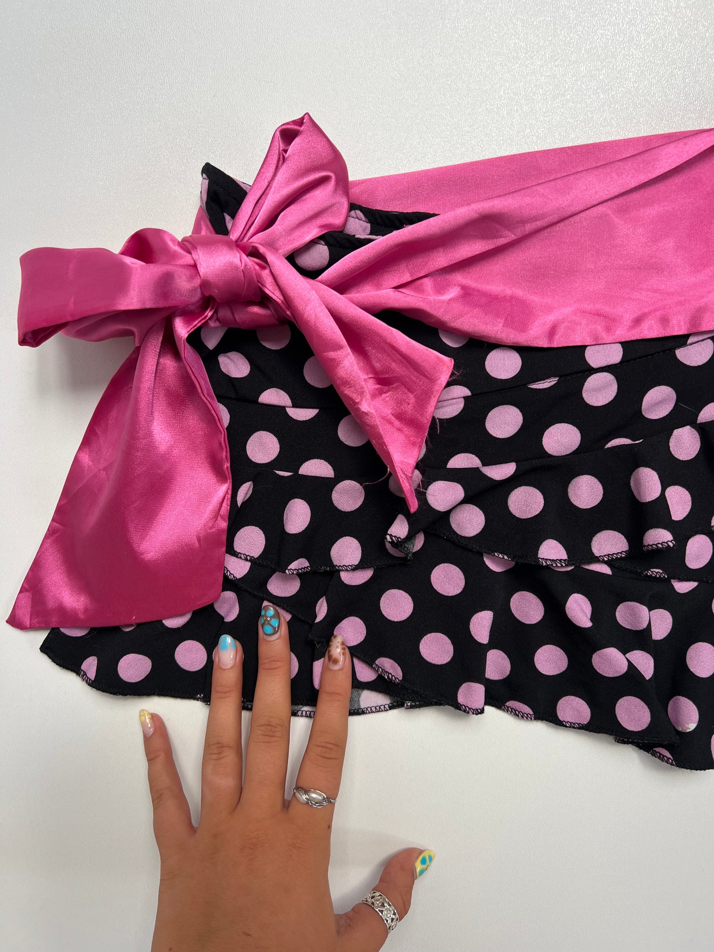 00s black pink polka dot mini skirt- size XS