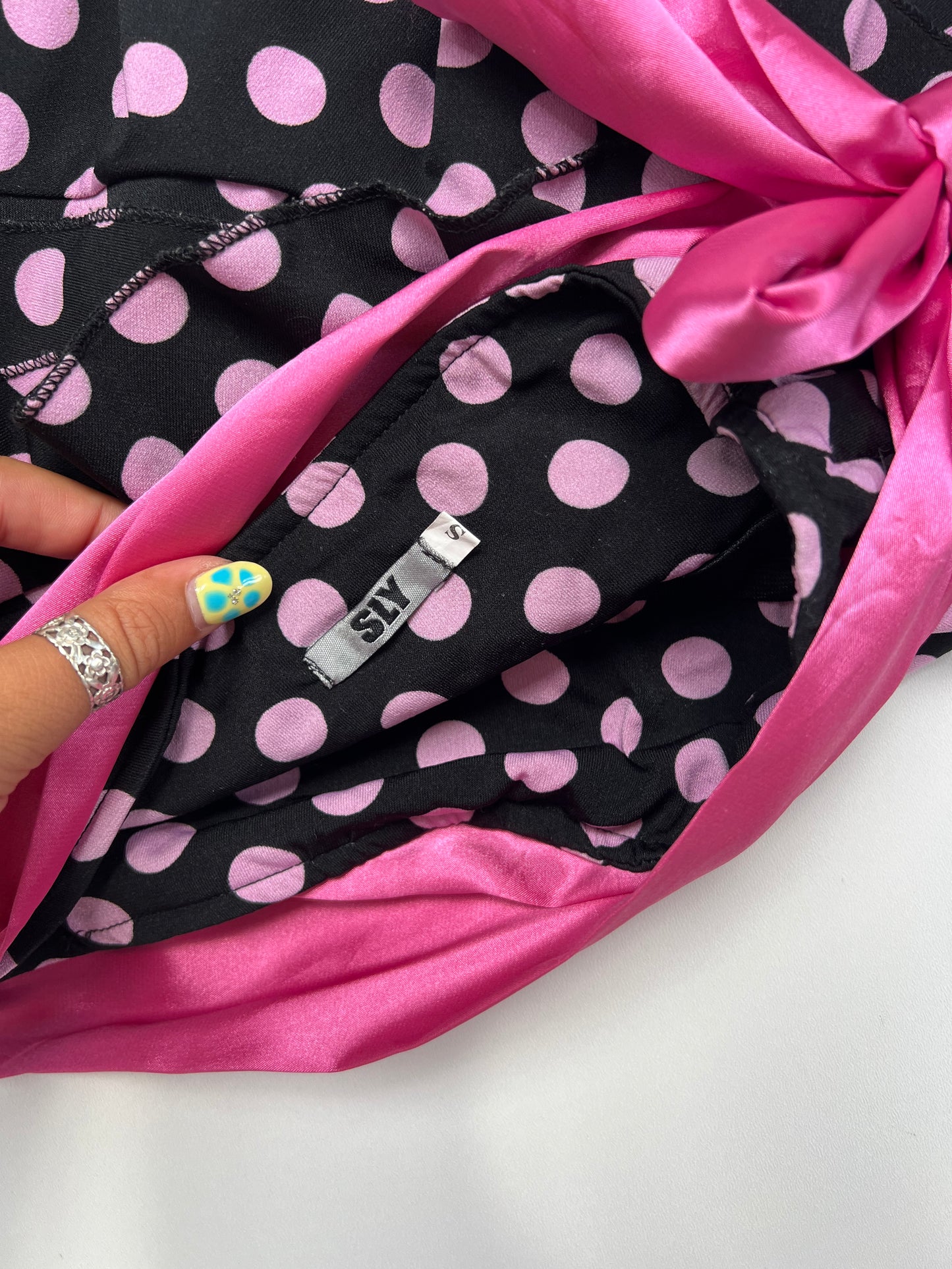 00s black pink polka dot mini skirt- size XS