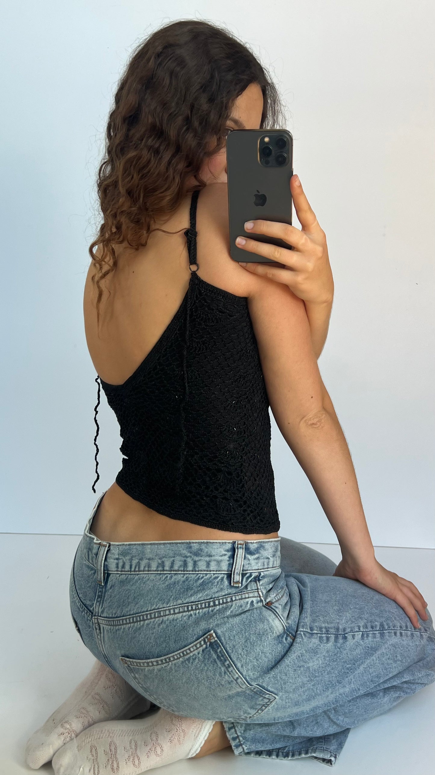 00s black crochet beaded cami- size S