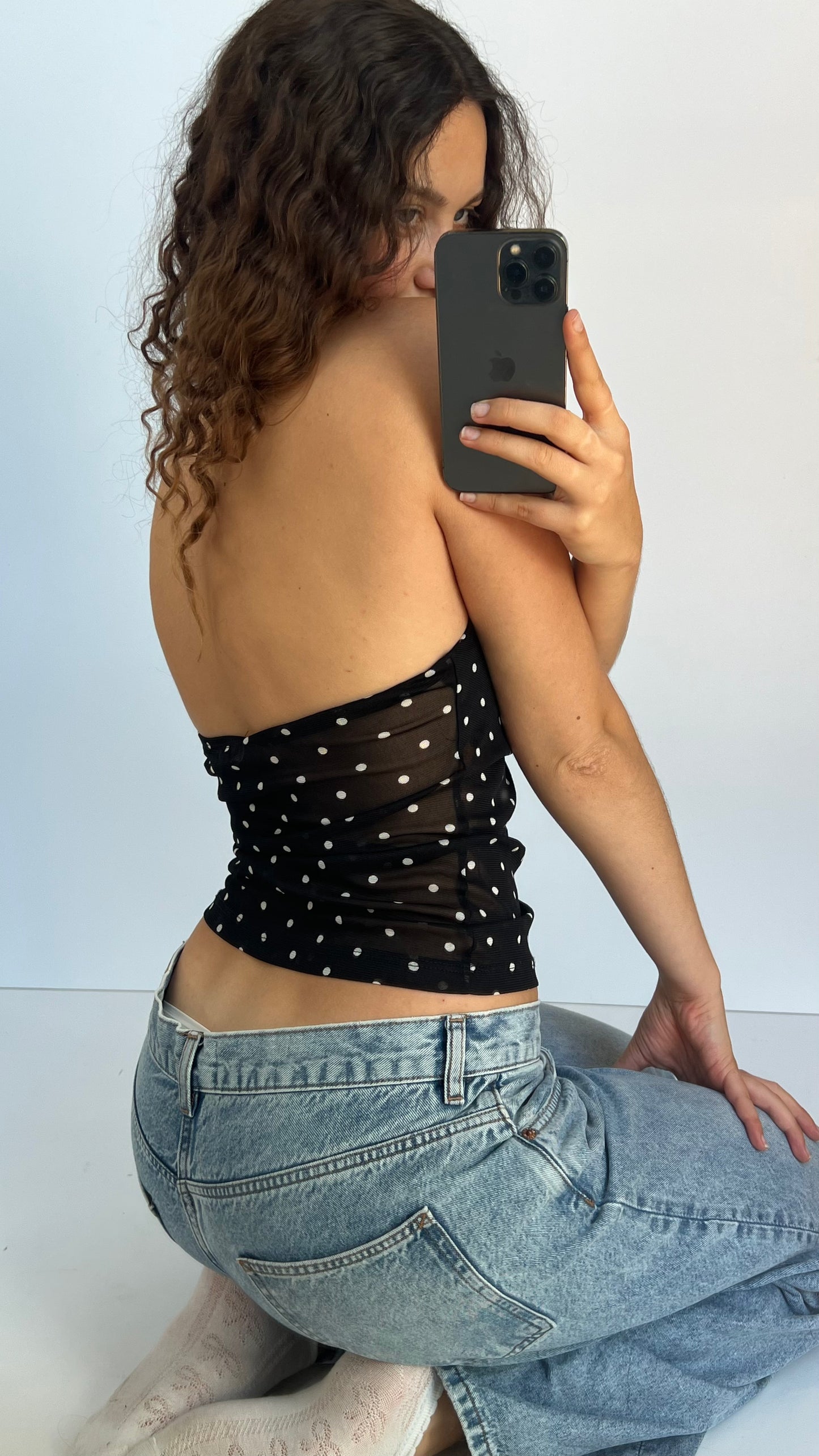 00s black mesh polka dot cami- size L