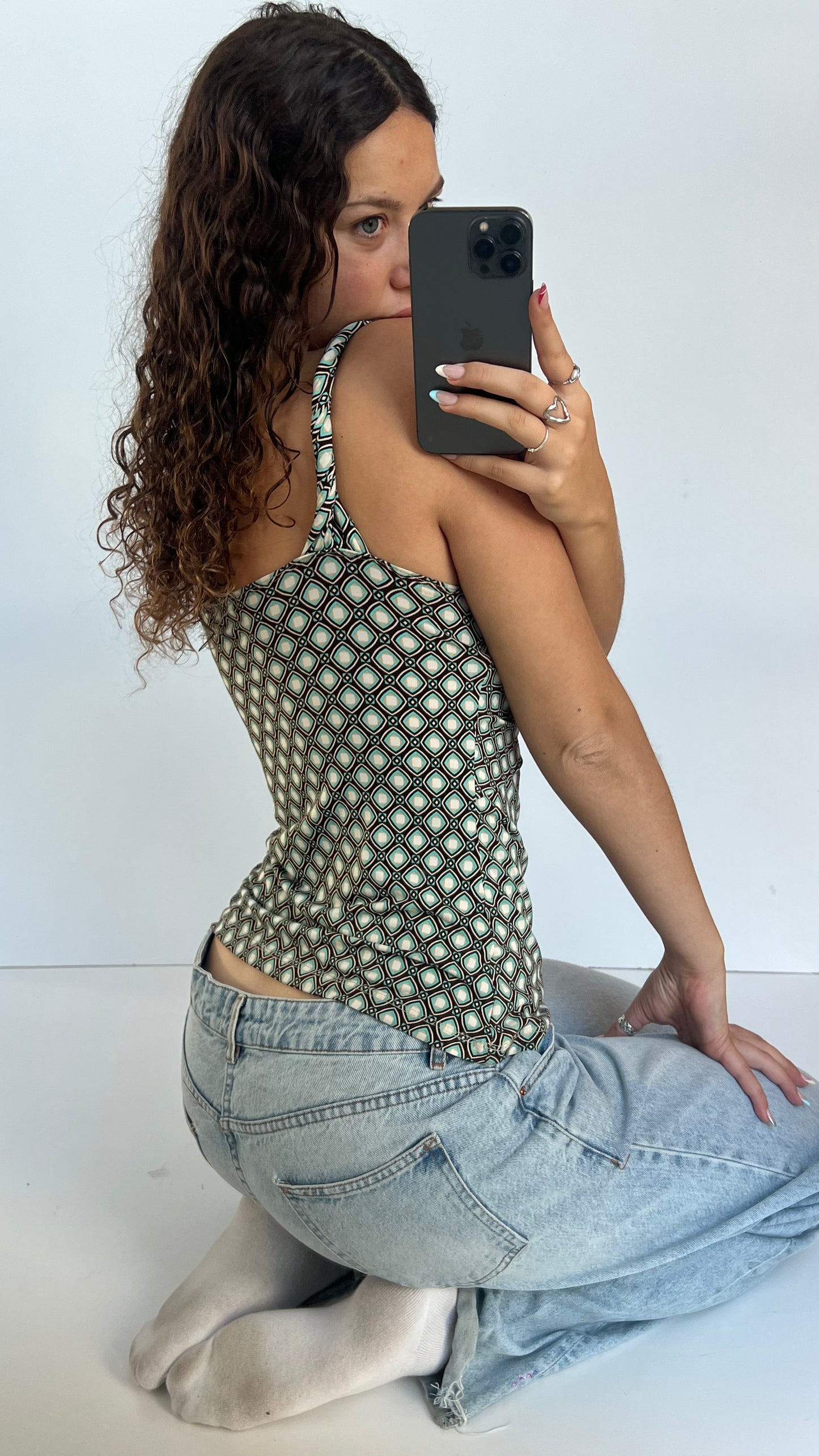 00s brown blue patterned cami- size M