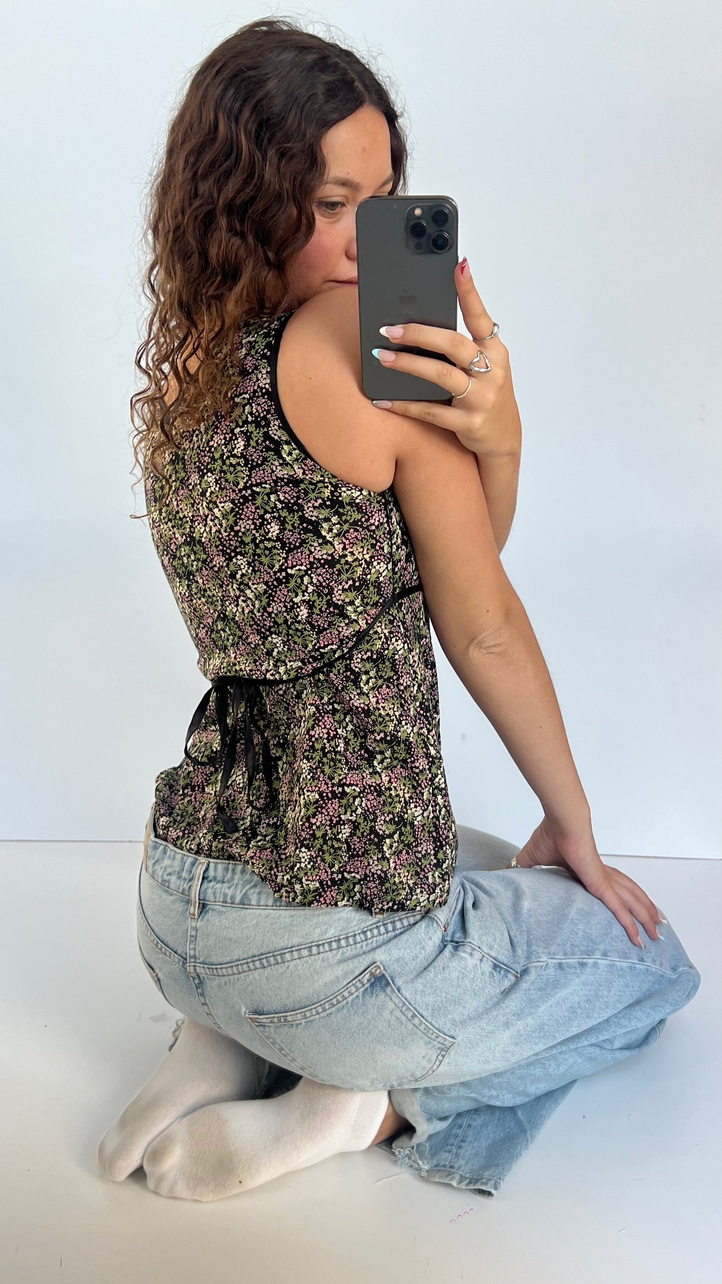 00s floral babydoll tank top- size S