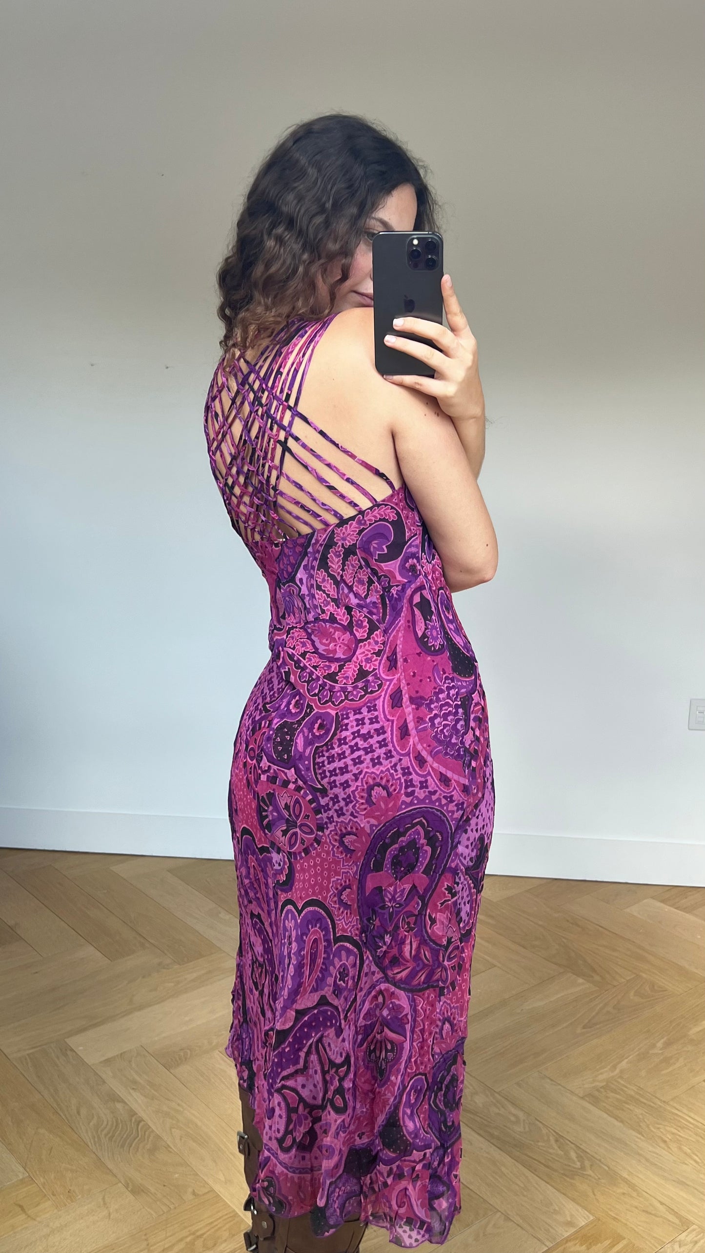 00s pink floral maxi dress- size L