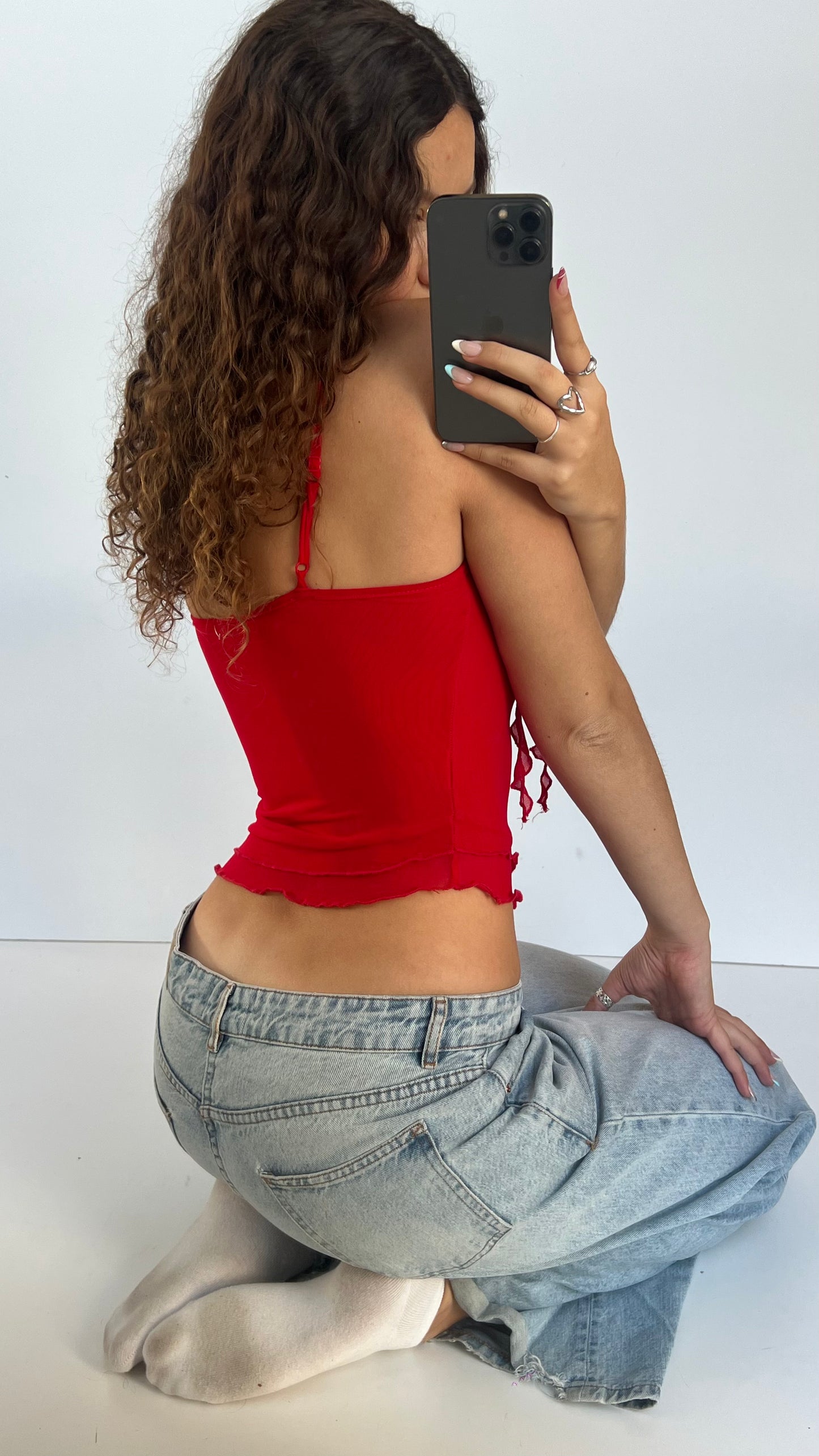 00s red mesh asymmetric cami- size S