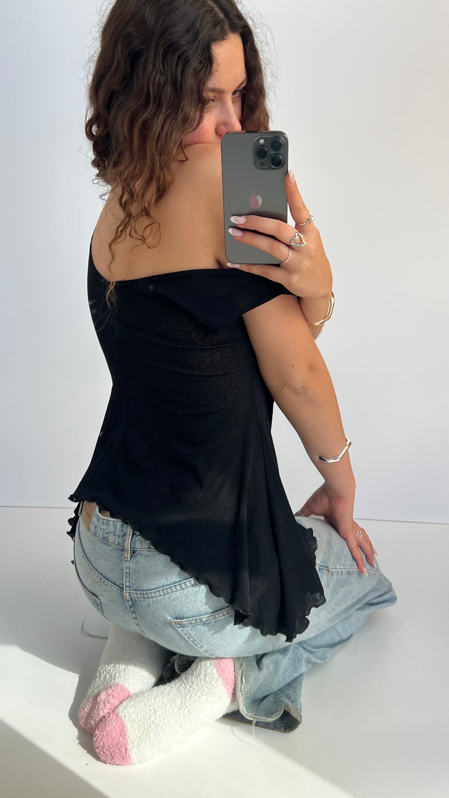 00s black mesh asymmetric top- size M