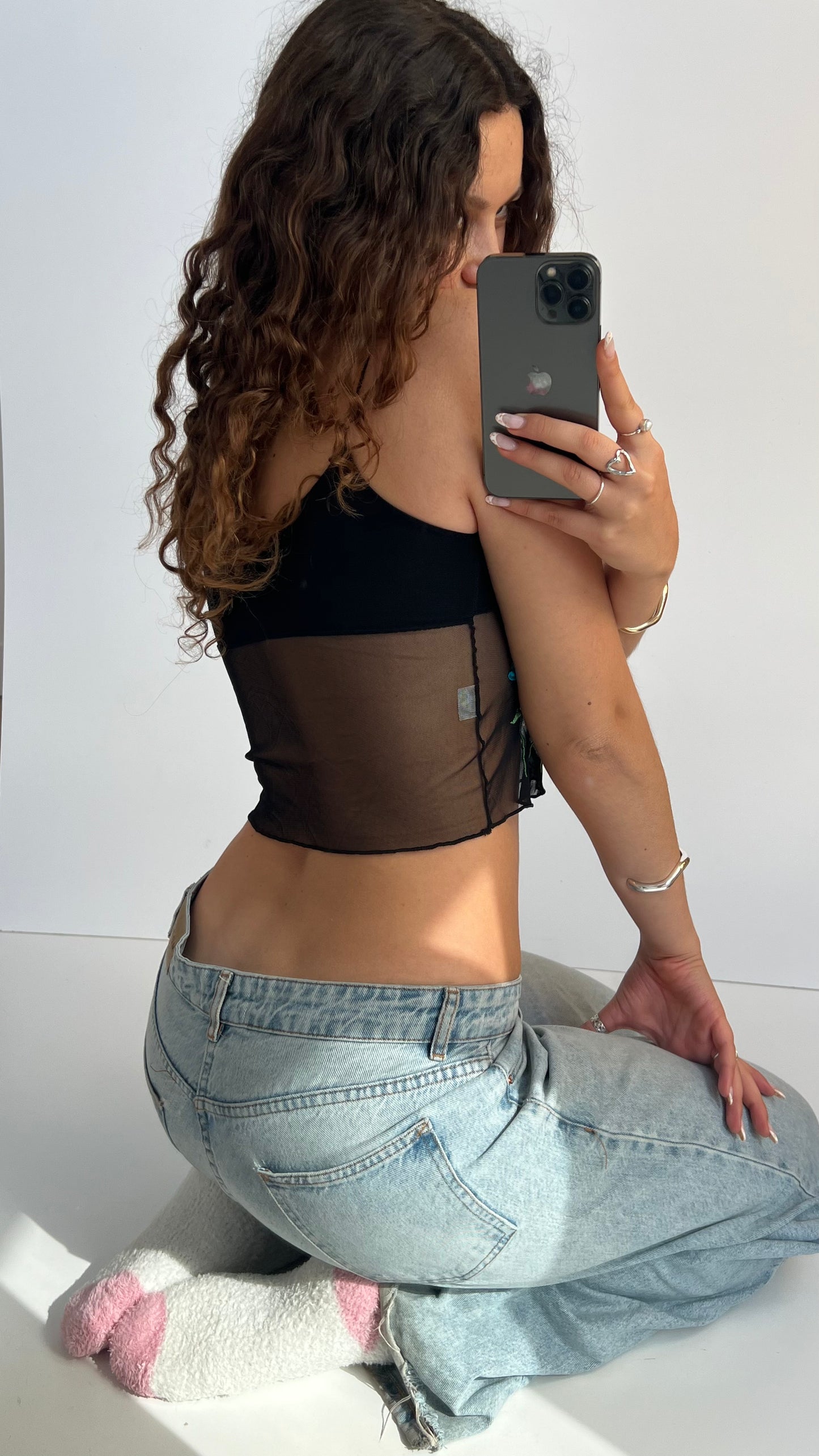 00s black mesh floral cami- size XS
