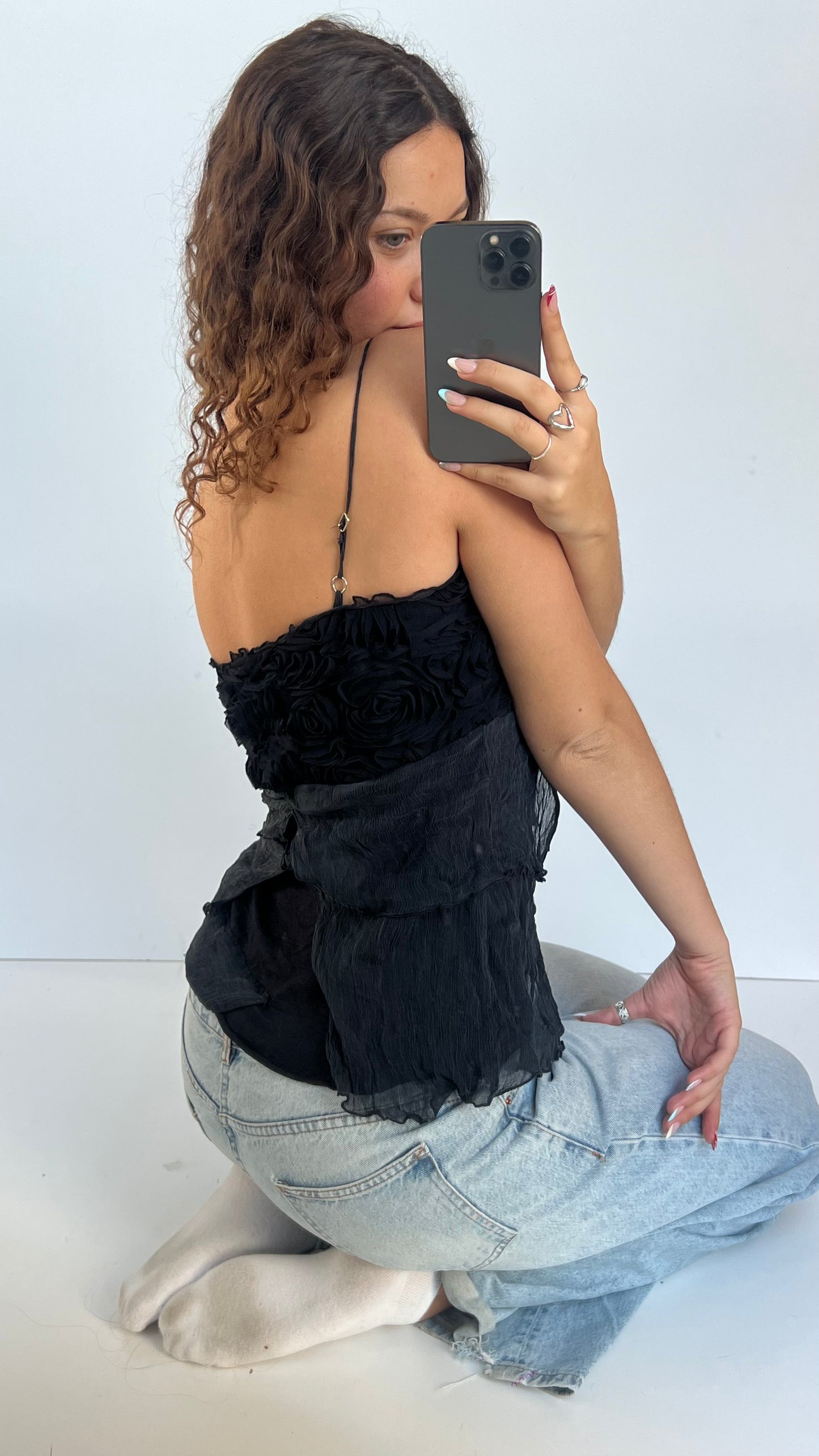 00s black ruffle cami- size M