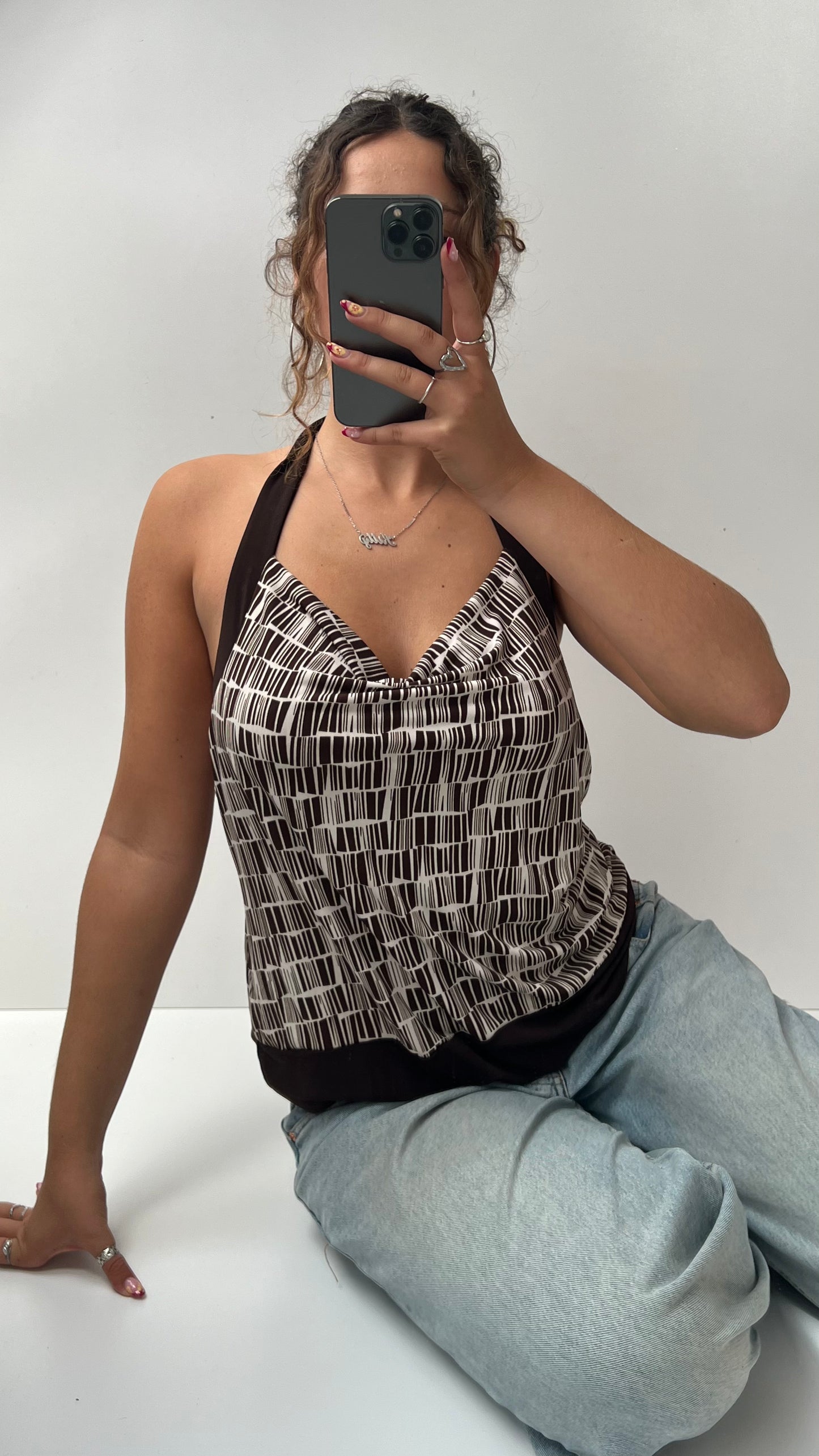 00s brown cowl neck top- size L