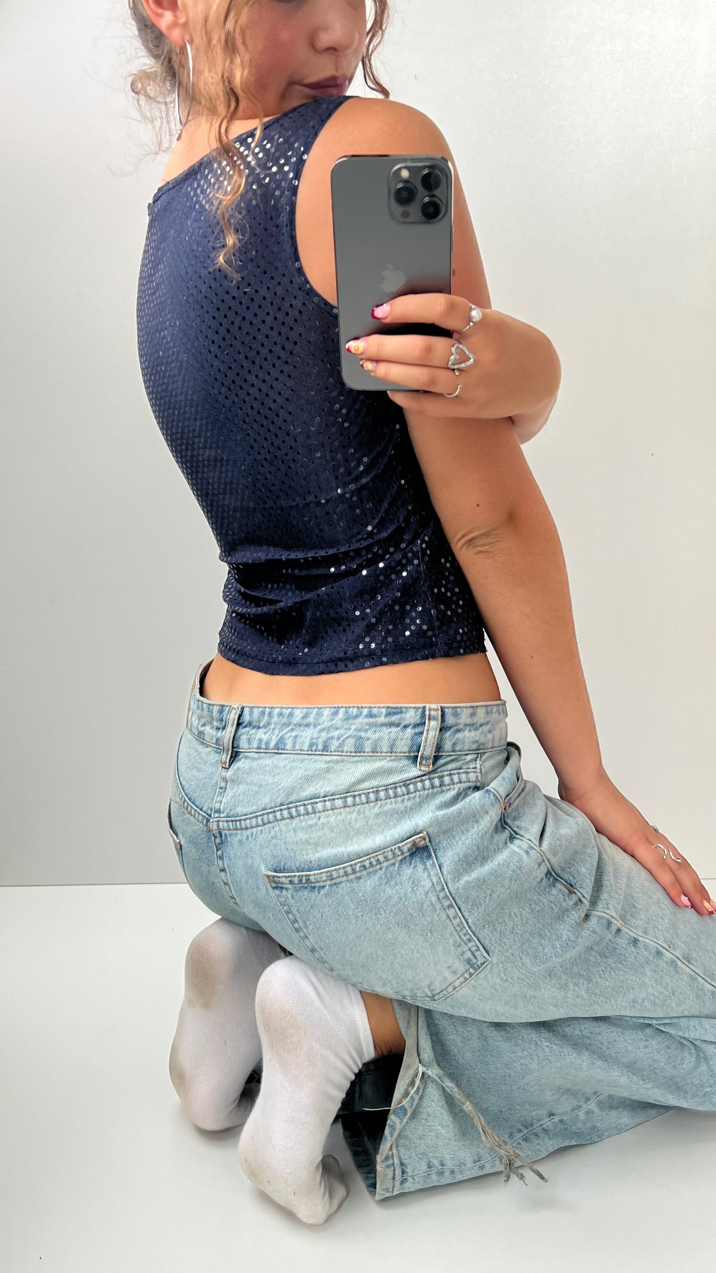 00s navy sparkle tank top- size M