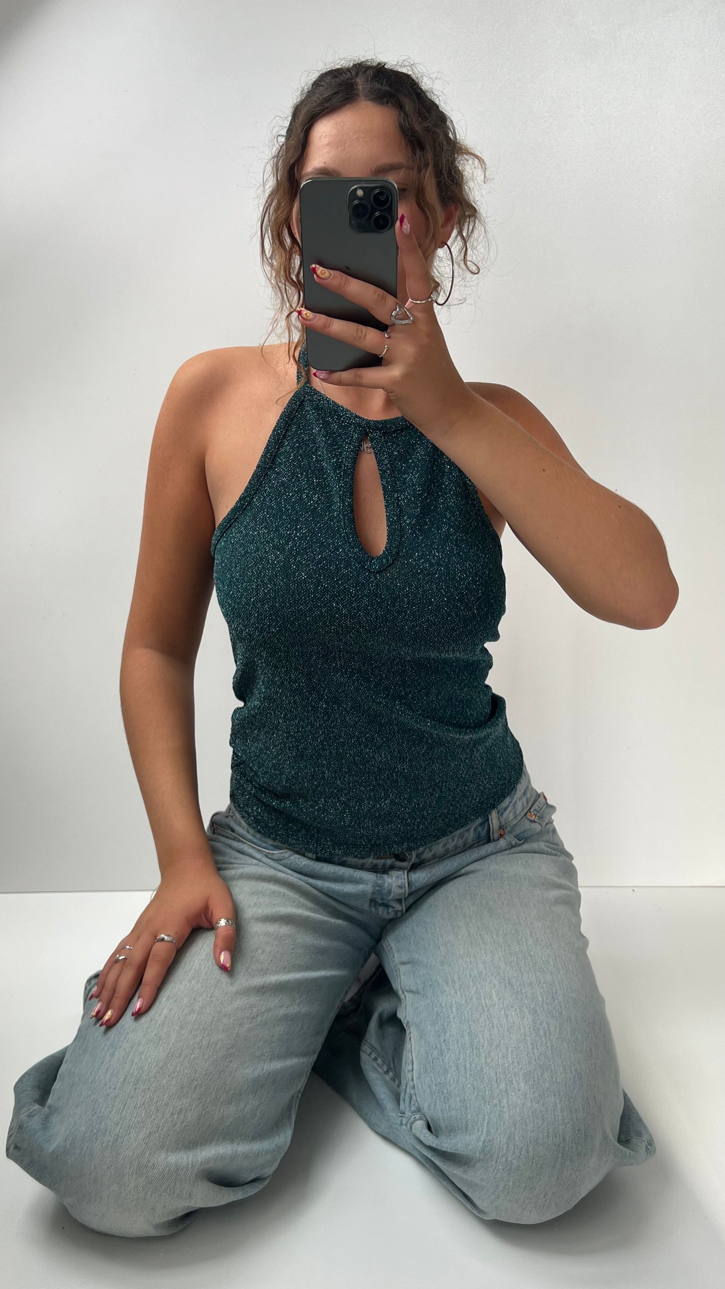 00s green glitter cami- size M
