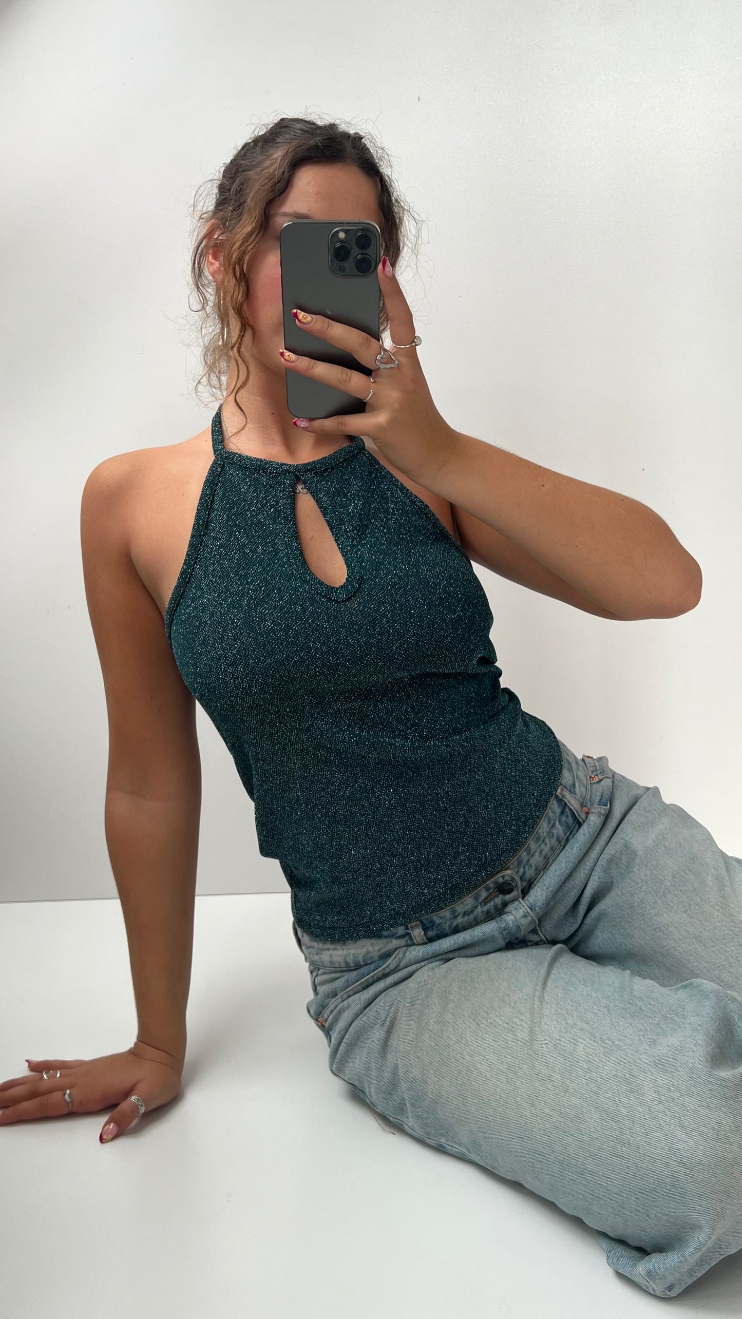 00s green glitter cami- size M