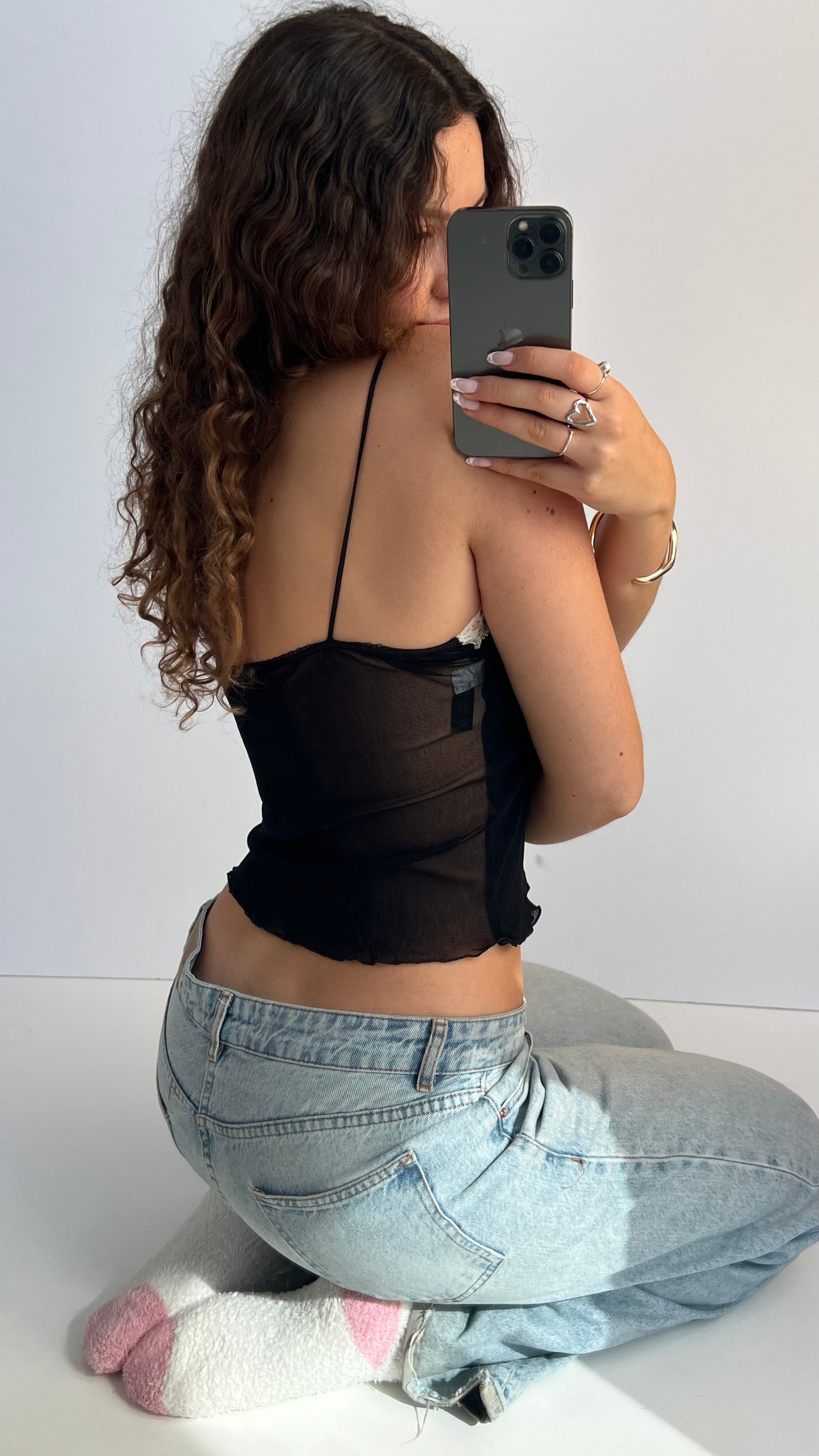 00s black mesh lace cami- size M