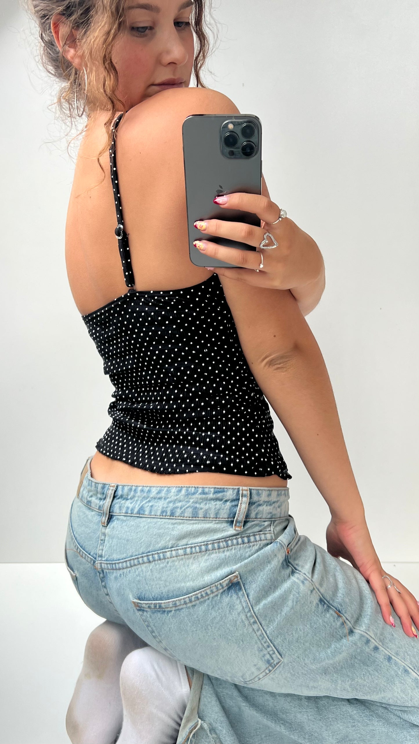 00s black polka dot cami- size S