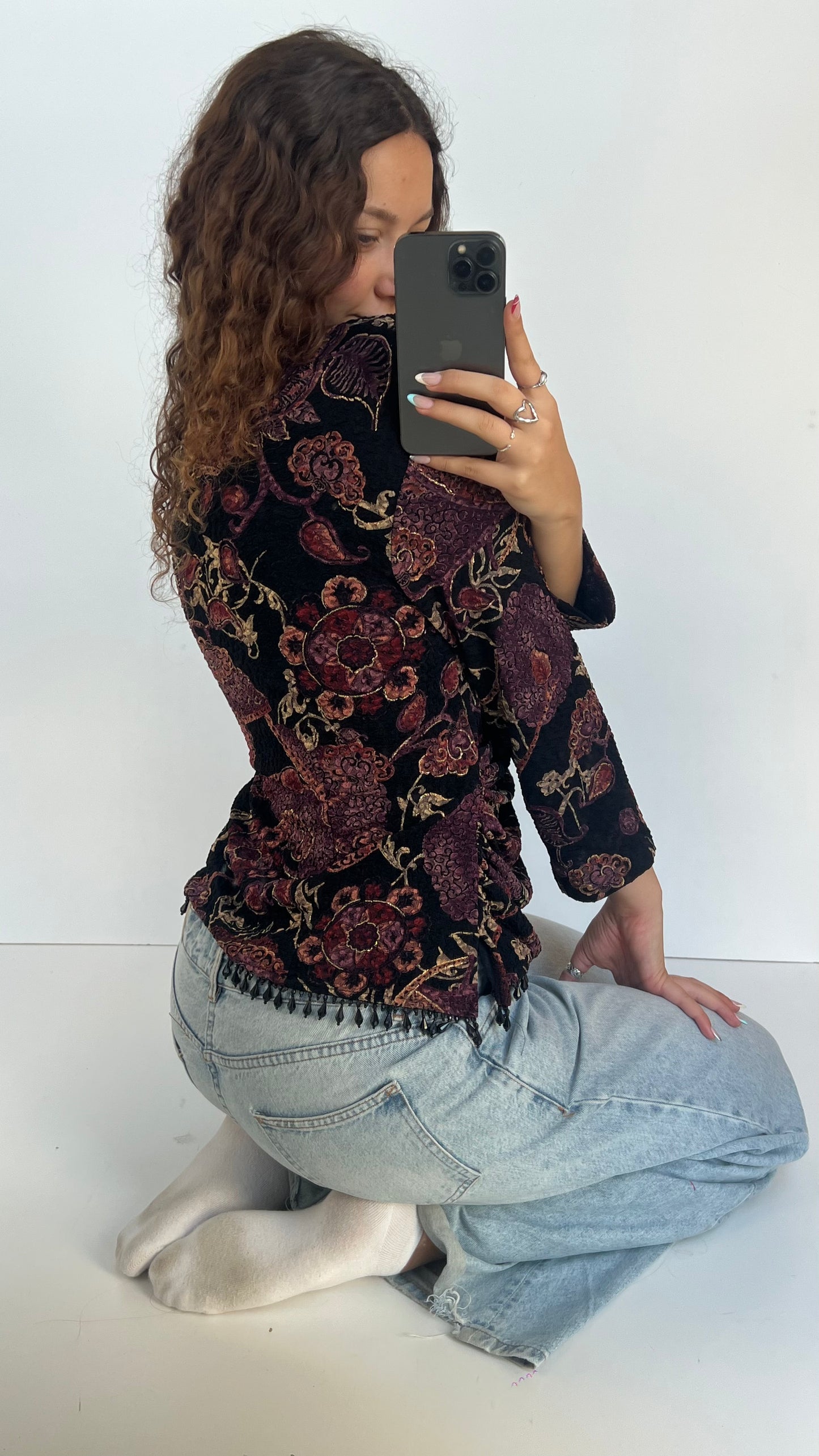 00s burgundy paisley top- size XL