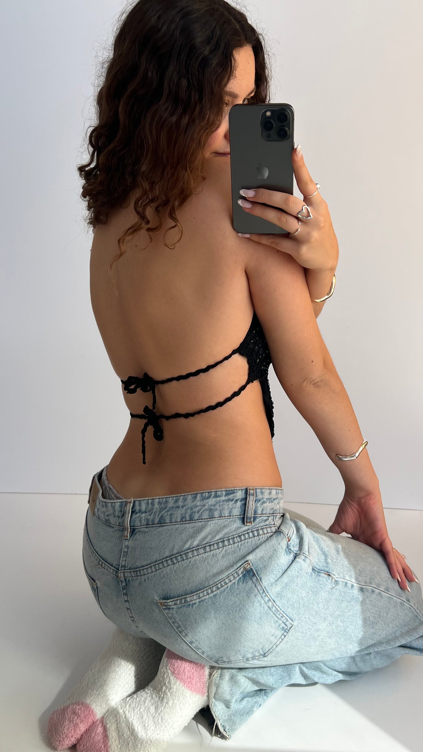 00s black backless crochet cami- size S