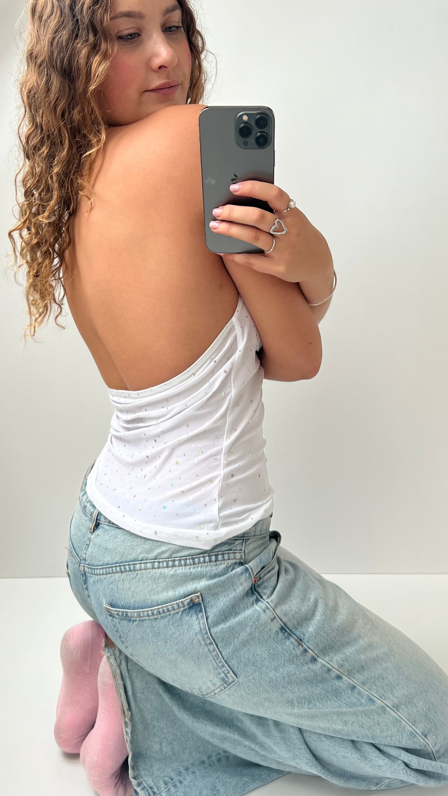 00s white glitter cowl neck cami- size L