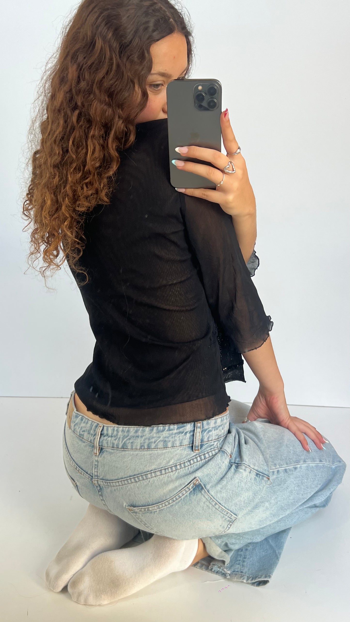 00s black sequin top- size M