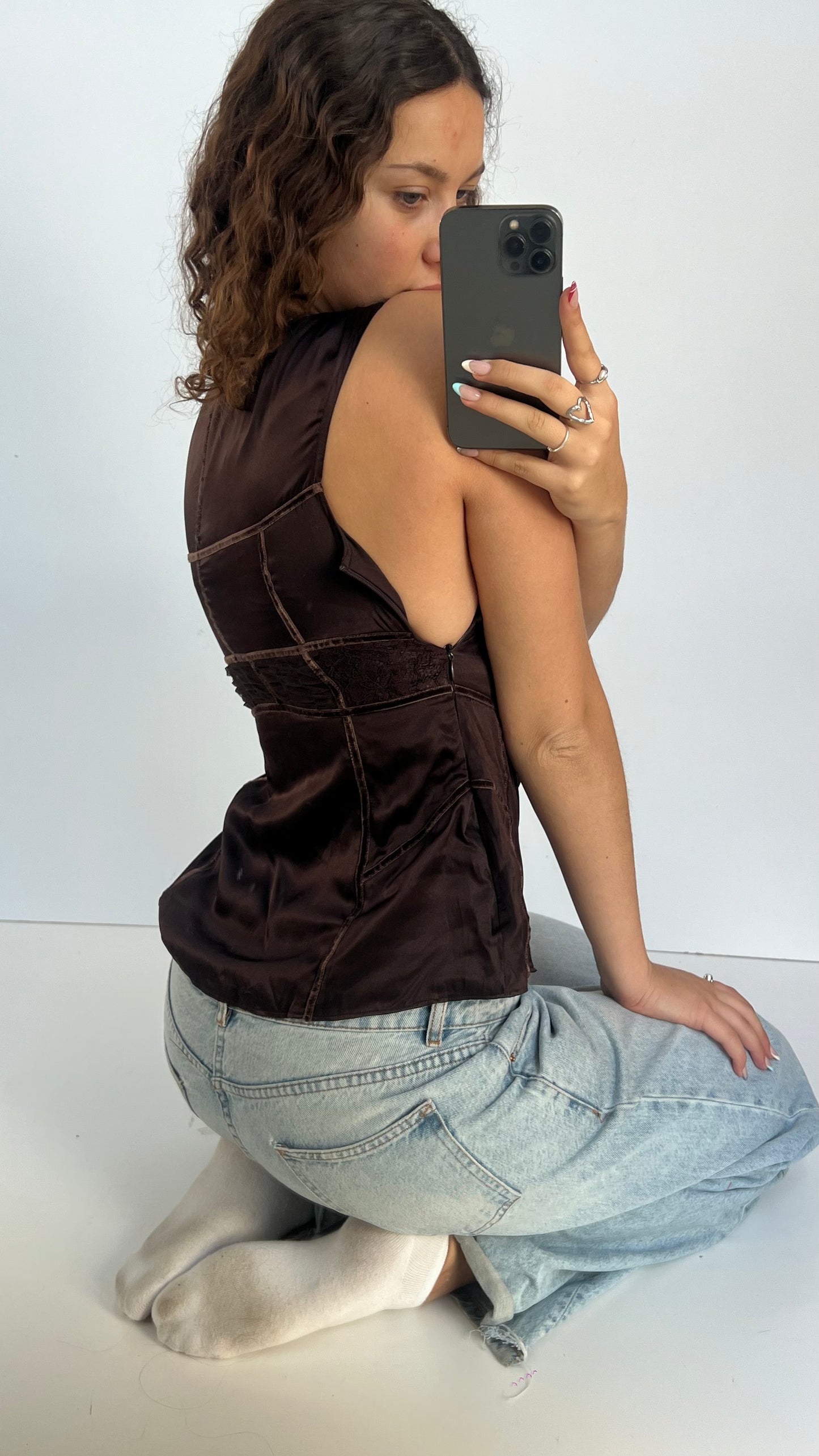 00s brown silk top- size M