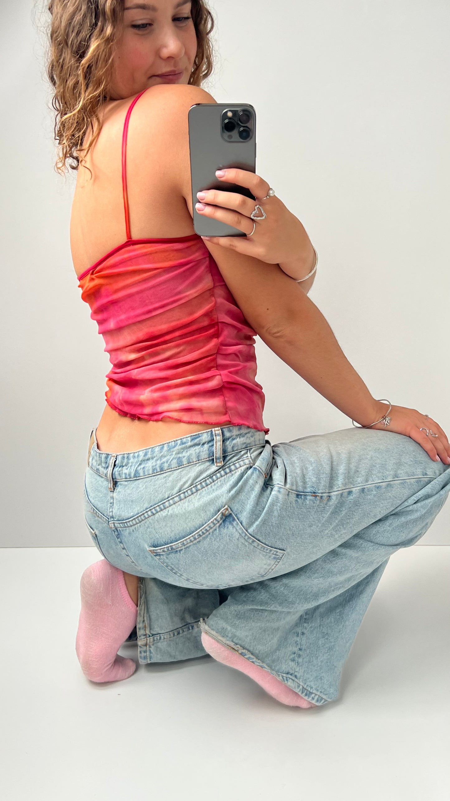 00s orange pink mesh cami- size M