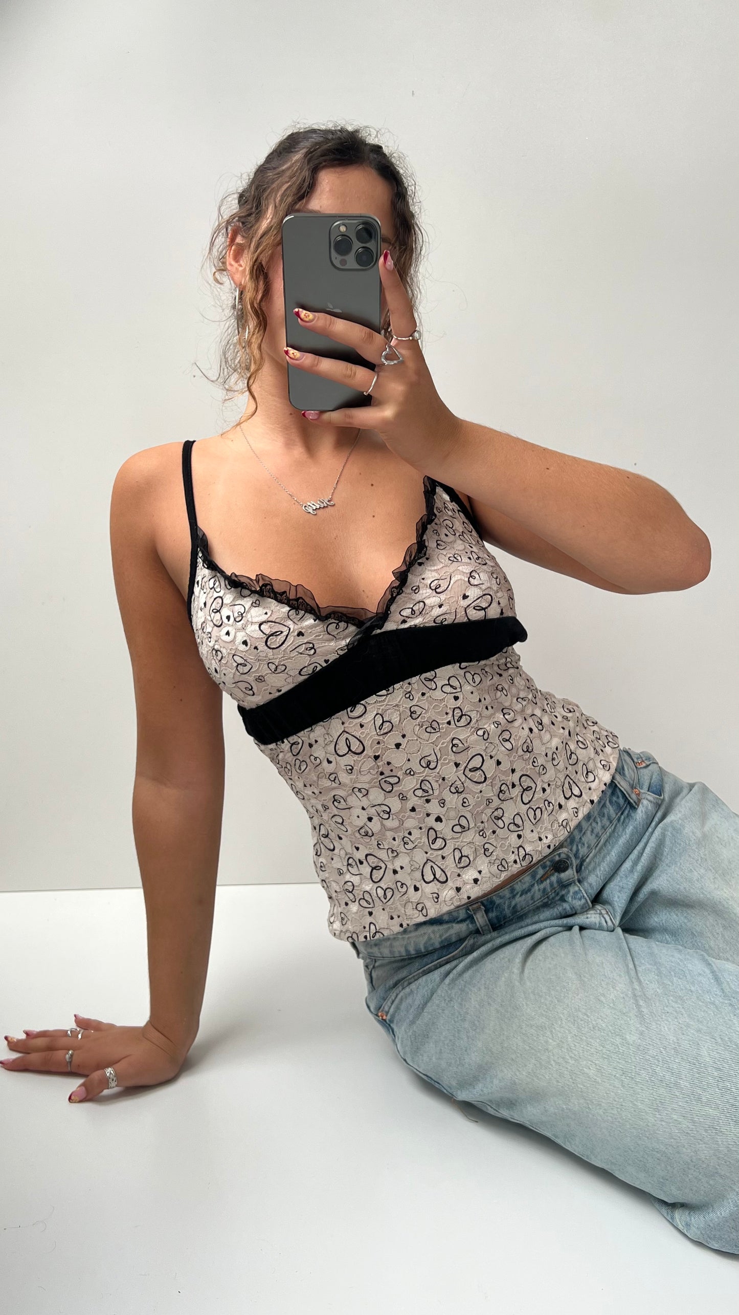 00s beige heart print cami- size S/M