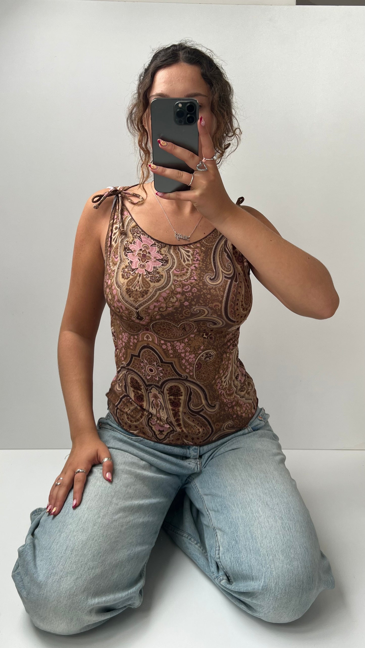 00s brown pink paisley tank- size S/M