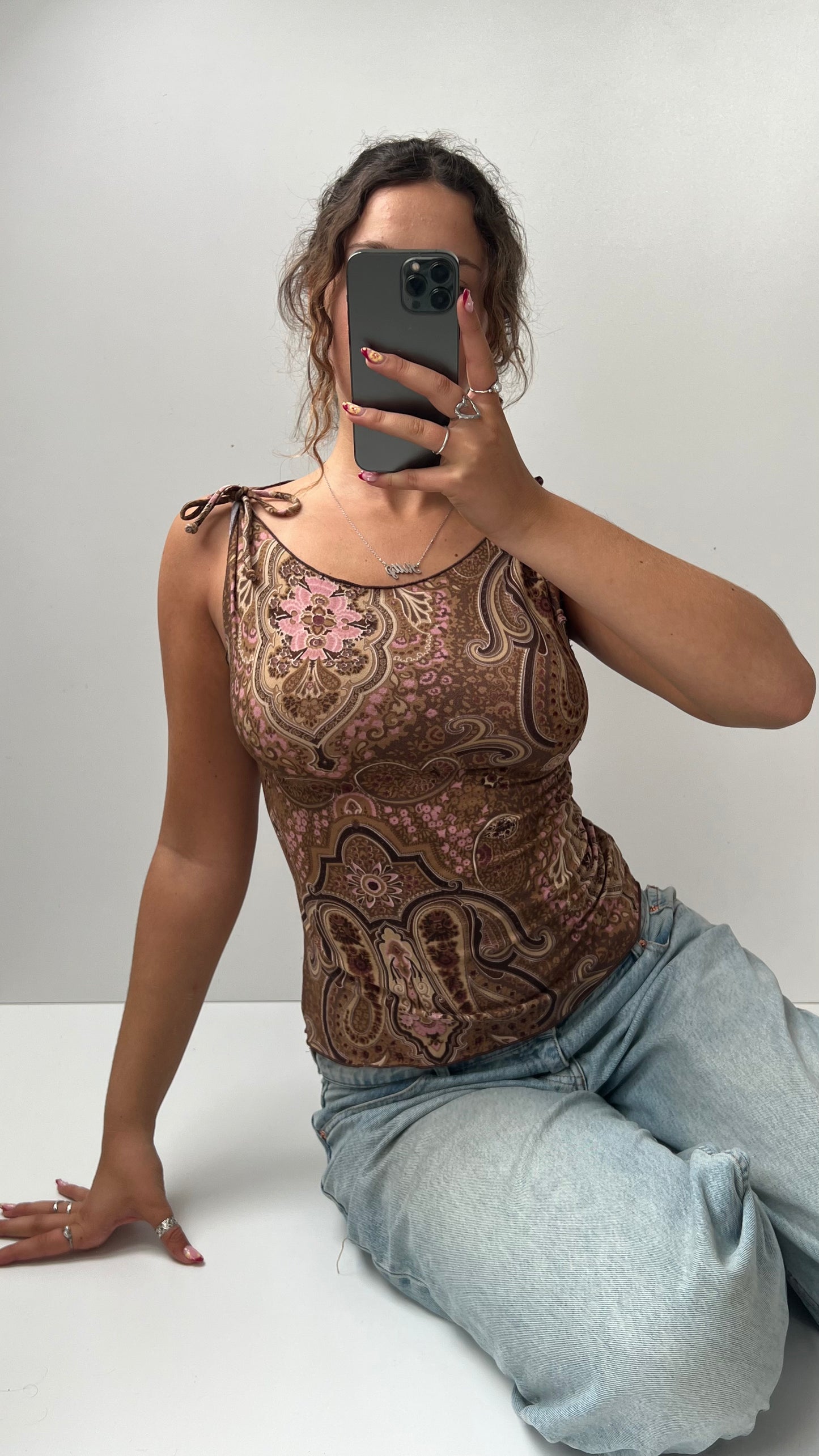 00s brown pink paisley tank- size S/M